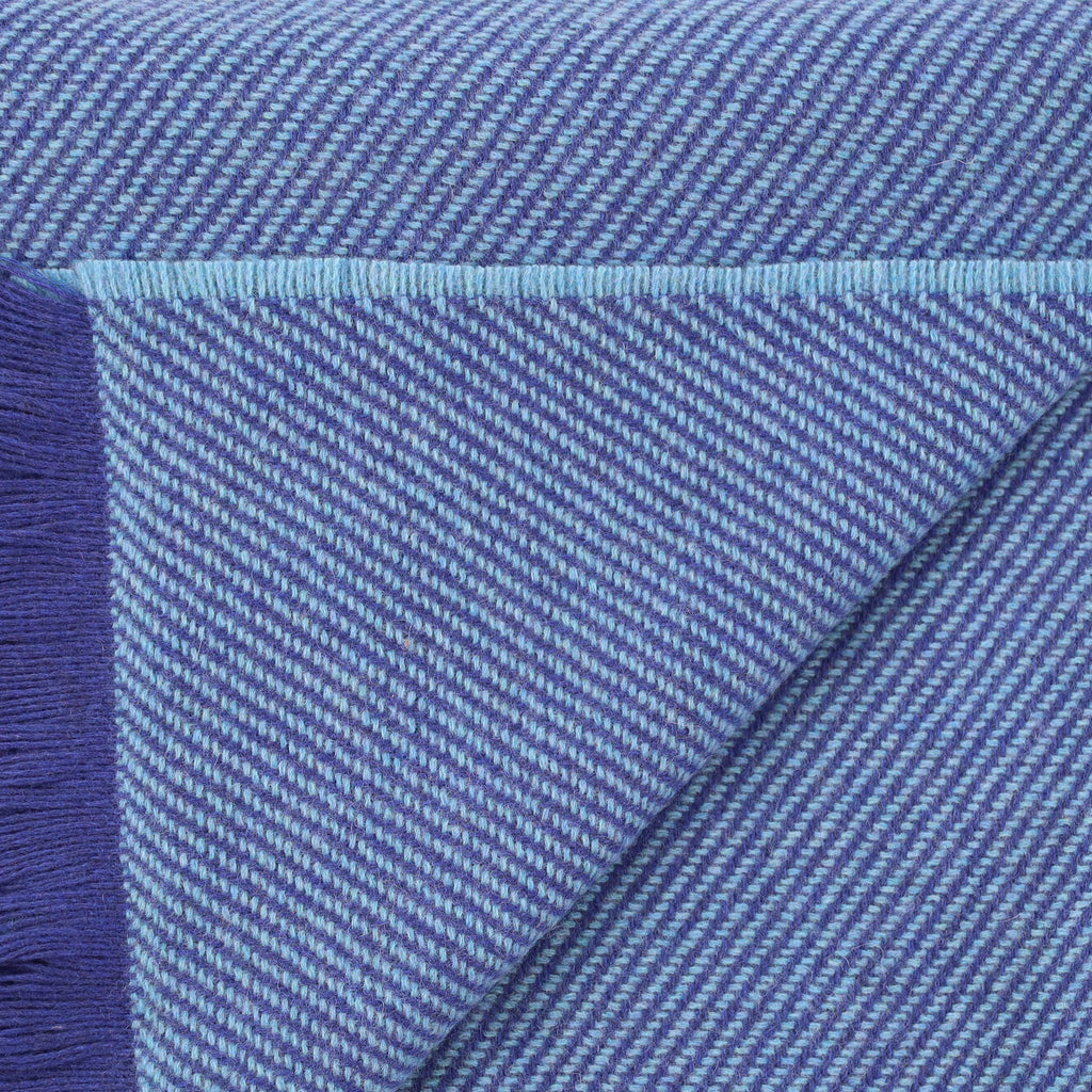 Brand New English Royal Blue and Aqua Stripe Luxury Woven Cashmere Blanket