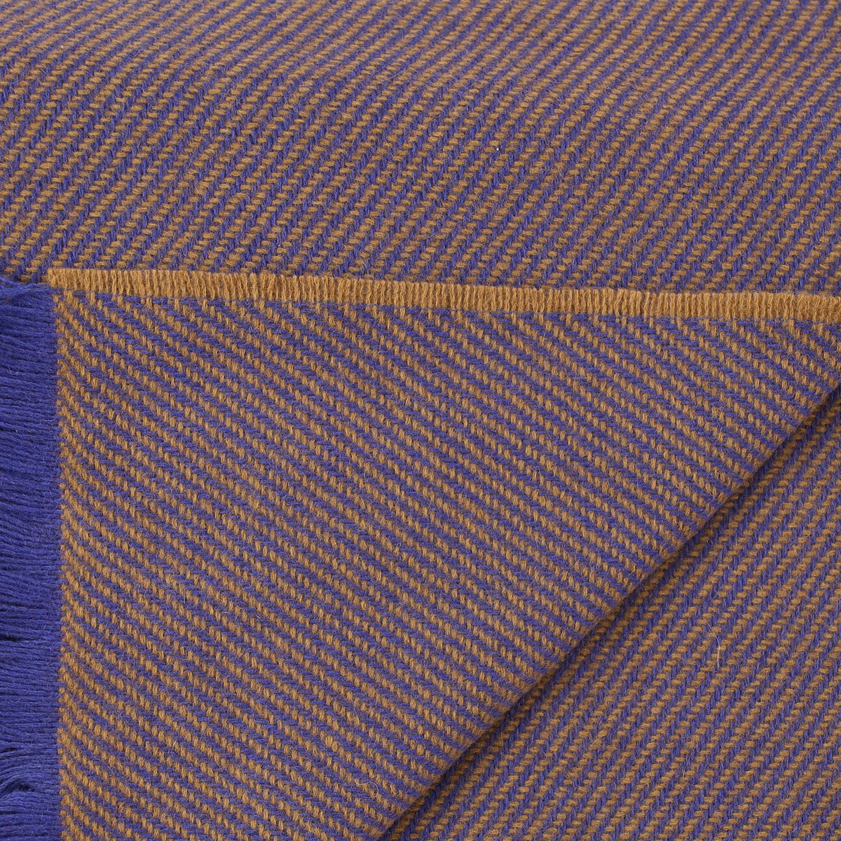 Brand New English Royal Blue and Toffee Stripe Luxury Woven Cashmere Blanket