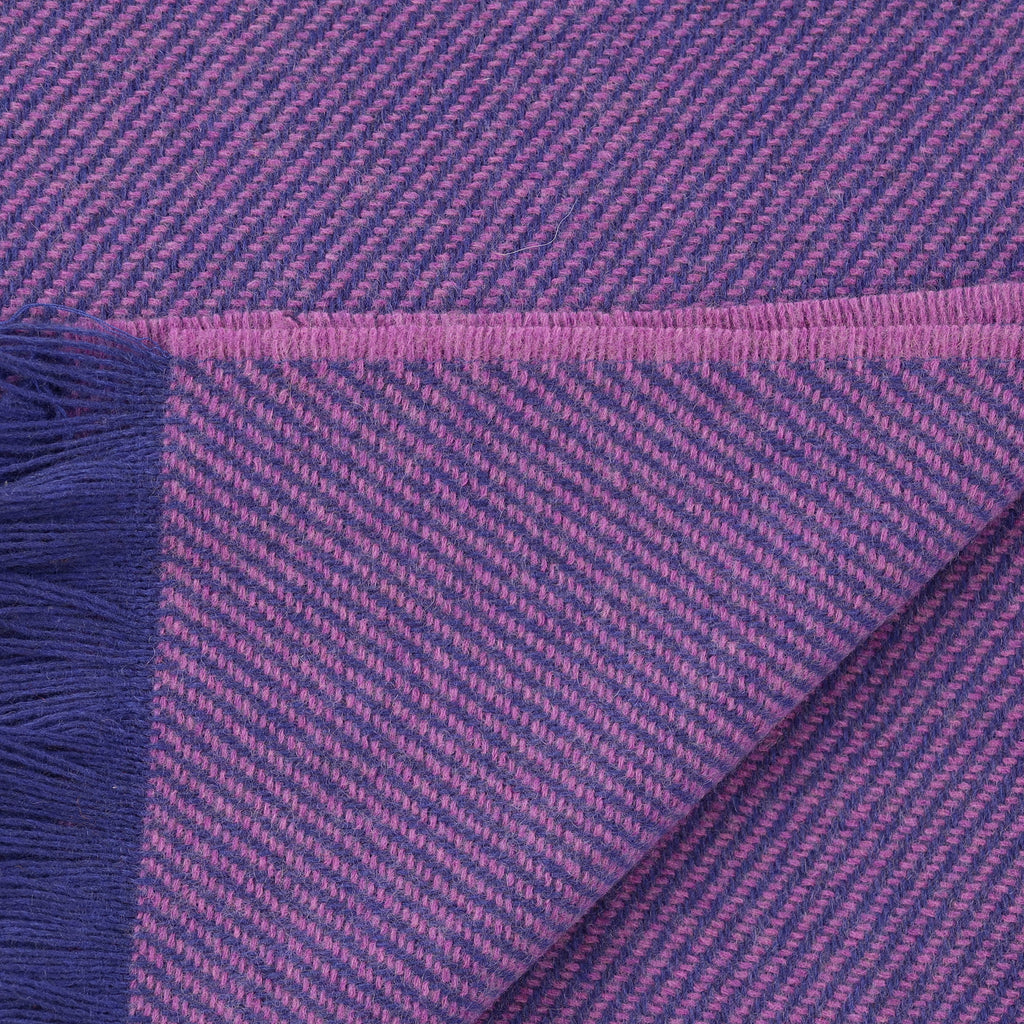Brand New English Royal Blue and Wisteria Stripe Luxury Woven Cashmere Blanket