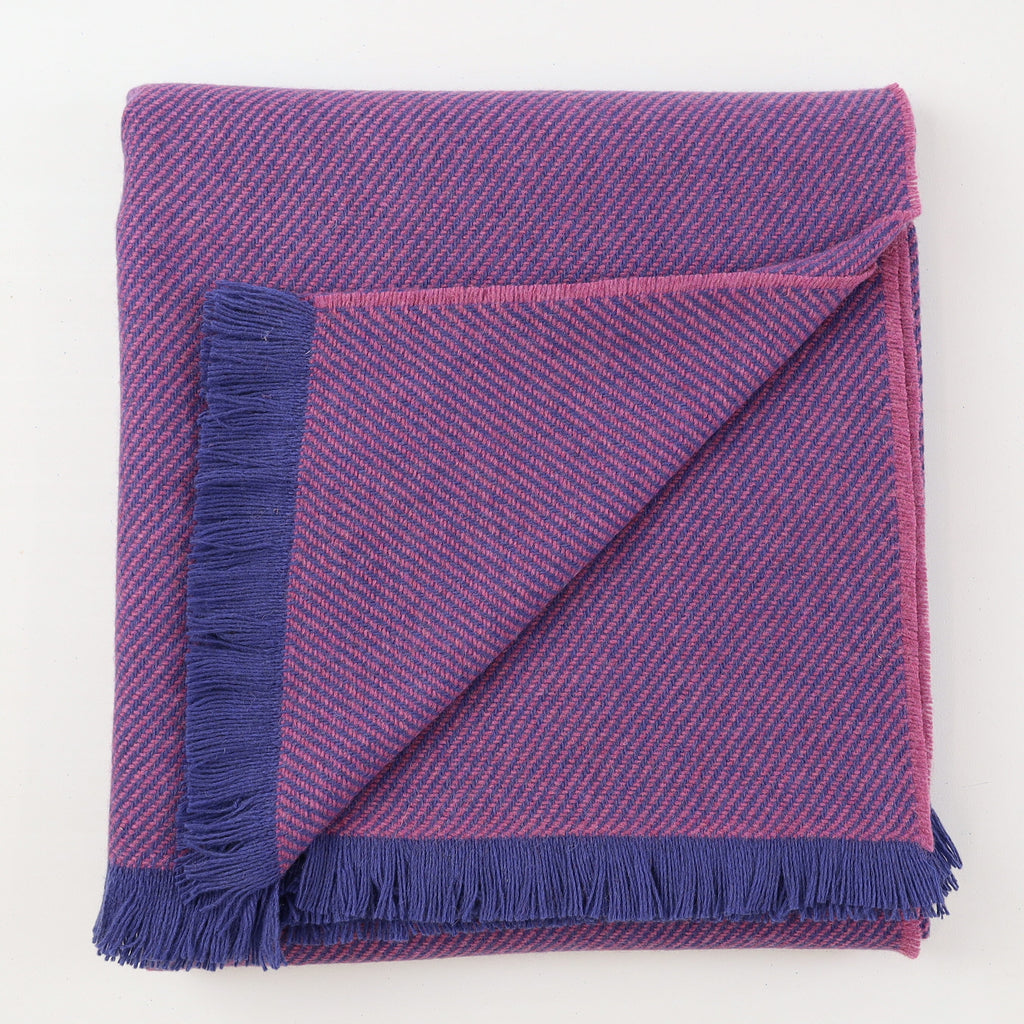 Brand New English Royal Blue and Heather Stripe Luxury Woven Cashmere Blanket