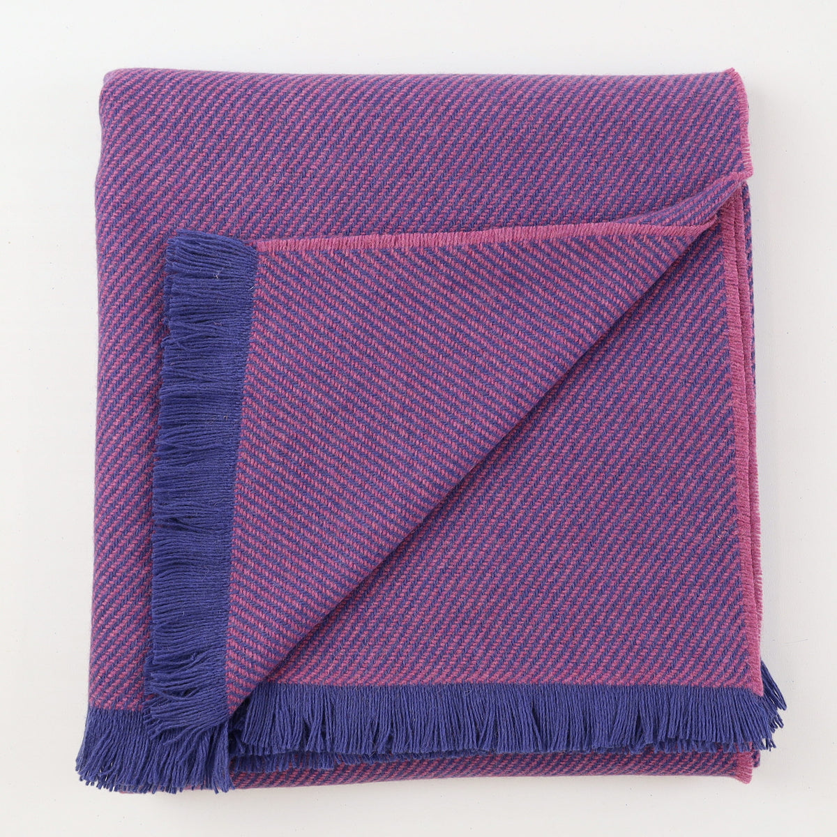 Brand New English Royal Blue and Heather Stripe Luxury Woven Cashmere Blanket