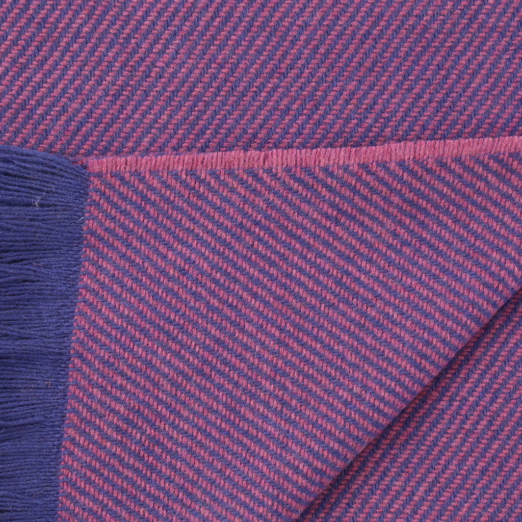 Brand New English Royal Blue and Heather Stripe Luxury Woven Cashmere Blanket