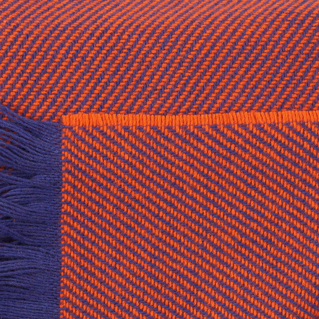 Brand New English Royal Blue and Tangerine Stripe Luxury Woven Cashmere Blanket