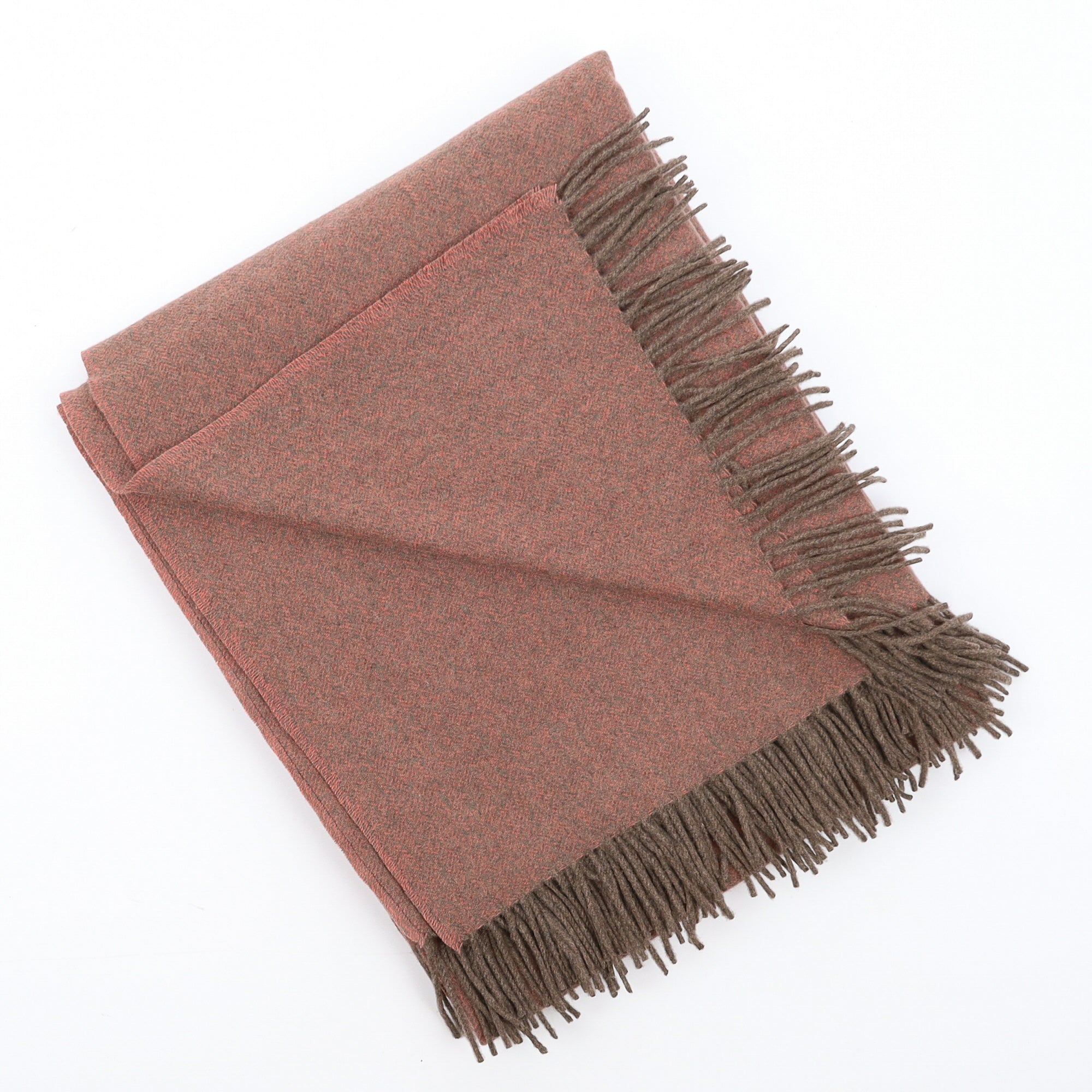 Brand New English Coral and Mocha Marl Luxury Woven Cashmere Blanket