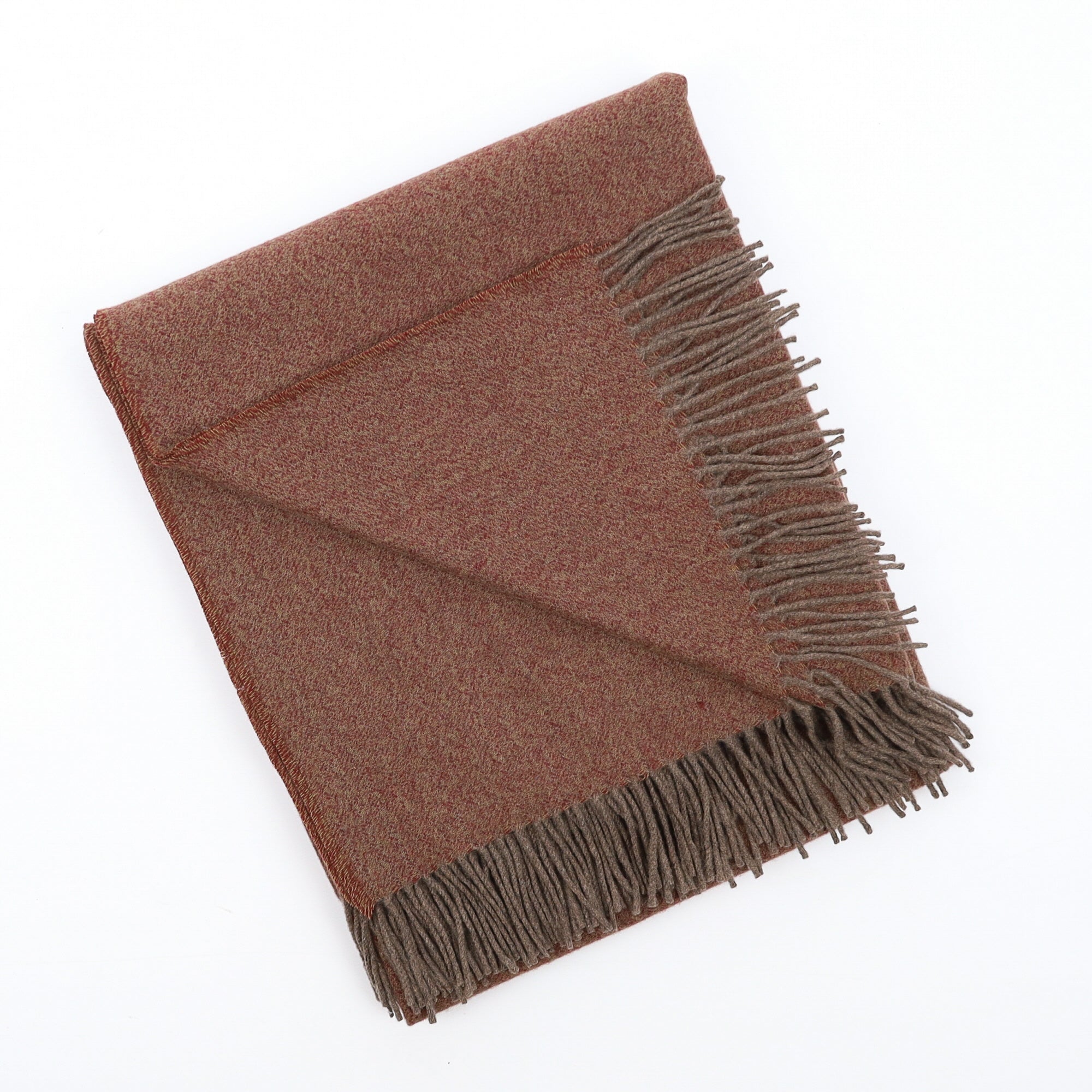 Brand New English Wine Red and Mushroom Marl Luxury Woven Cashmere Blanket