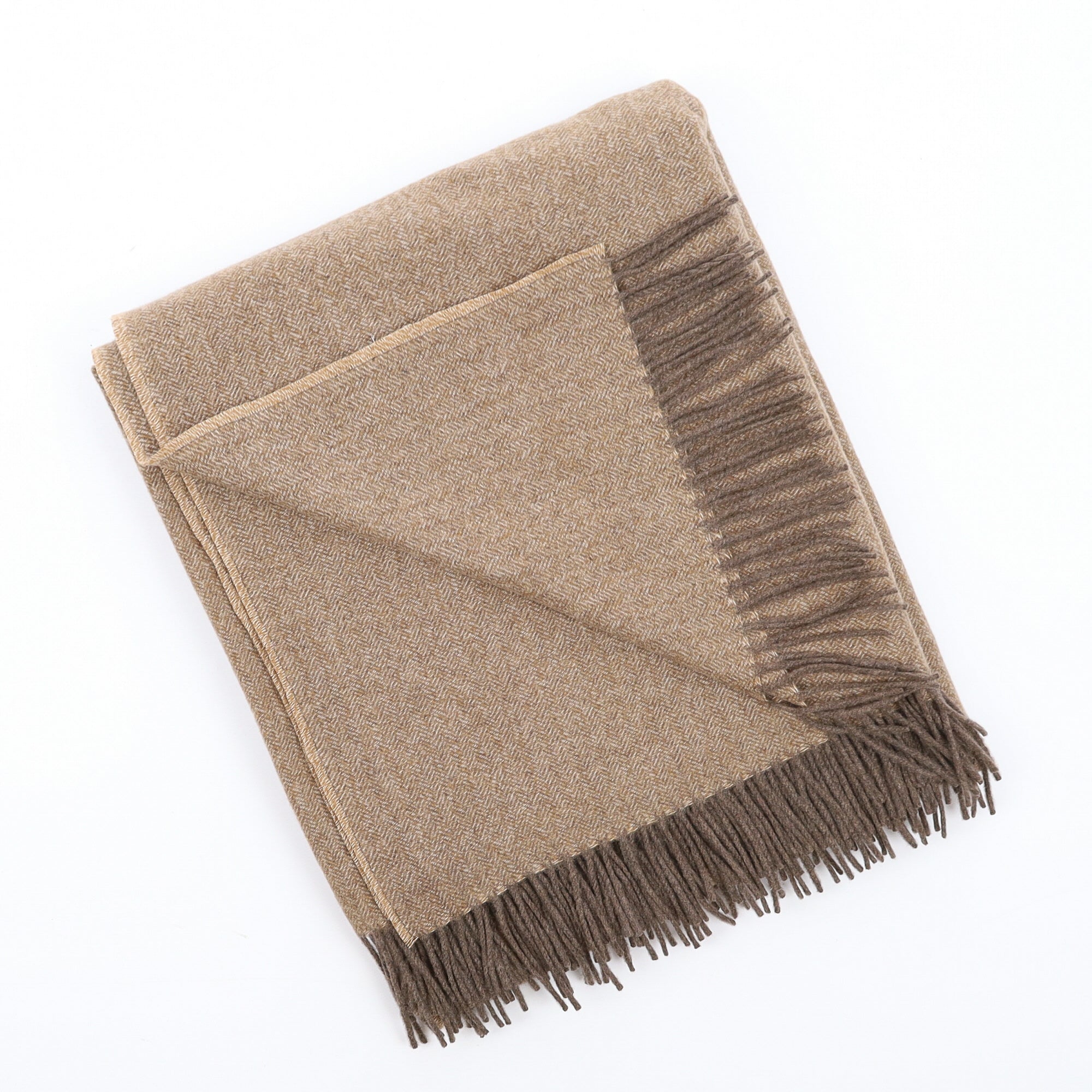 Brand New English Ermine Brown Herringbone Luxury Woven Cashmere Blanket