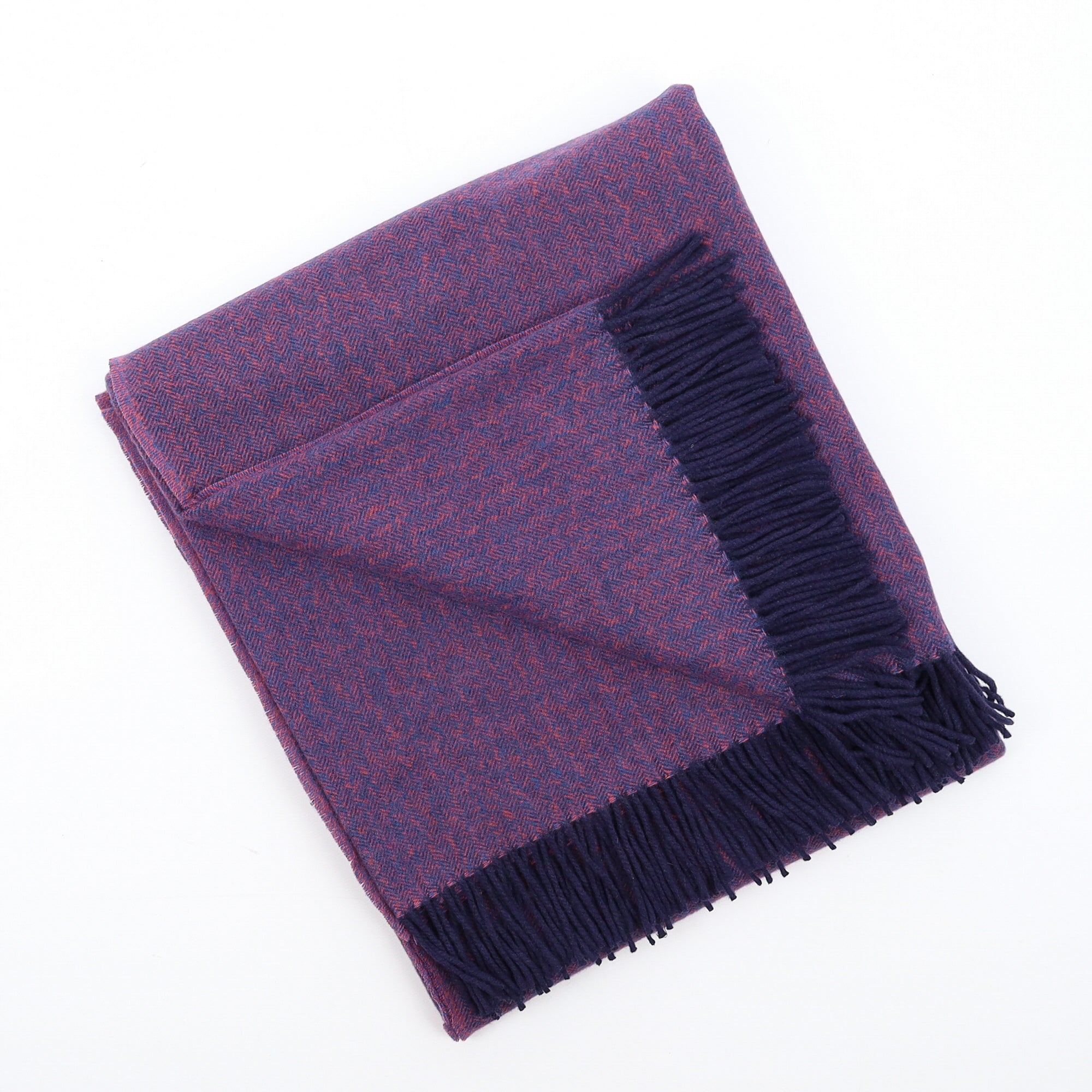 Brand New English Rose Pink and Navy Marl Luxury Woven Cashmere Blanket