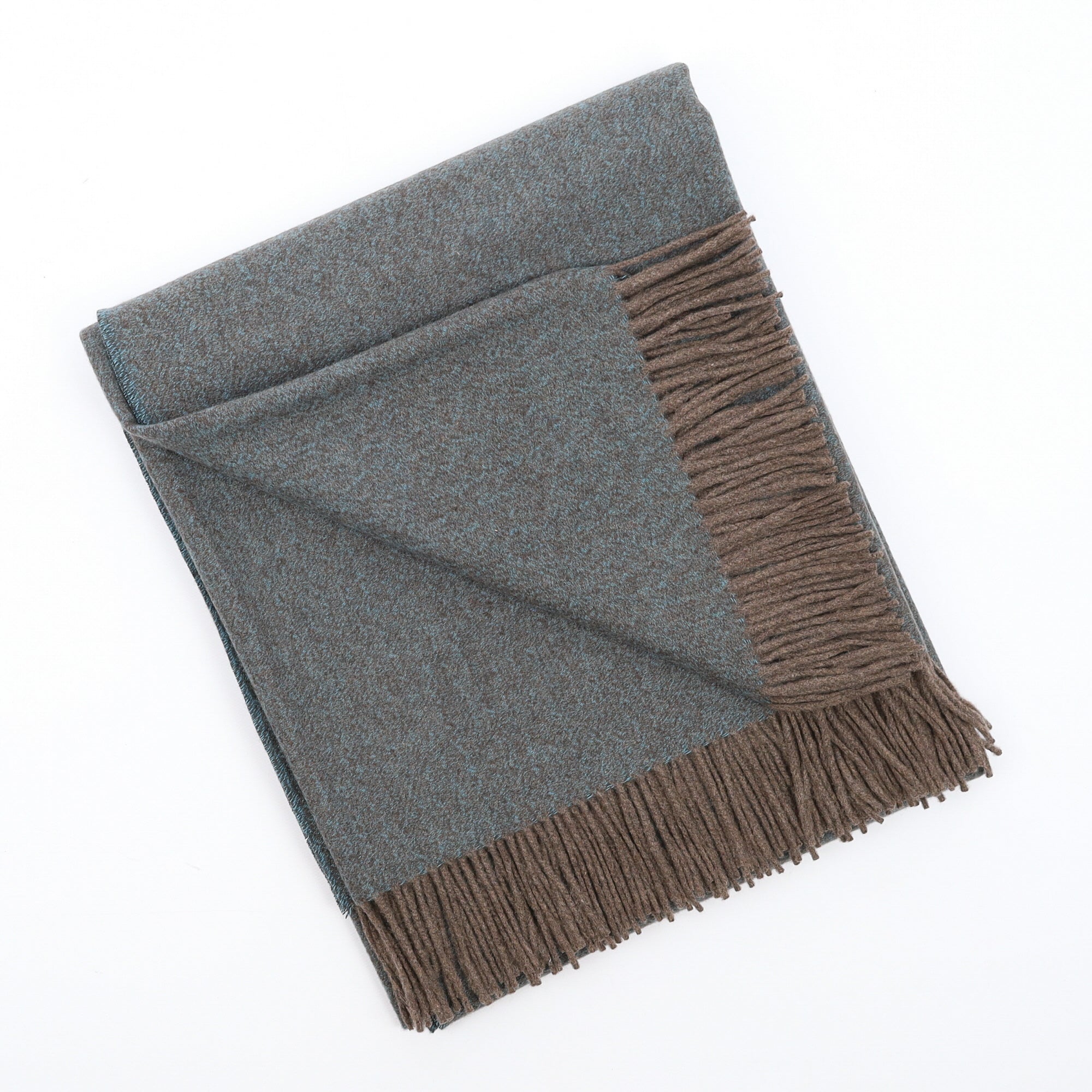 Brand New English Aqua and Mushroom Marl Luxury Woven Cashmere Blanket
