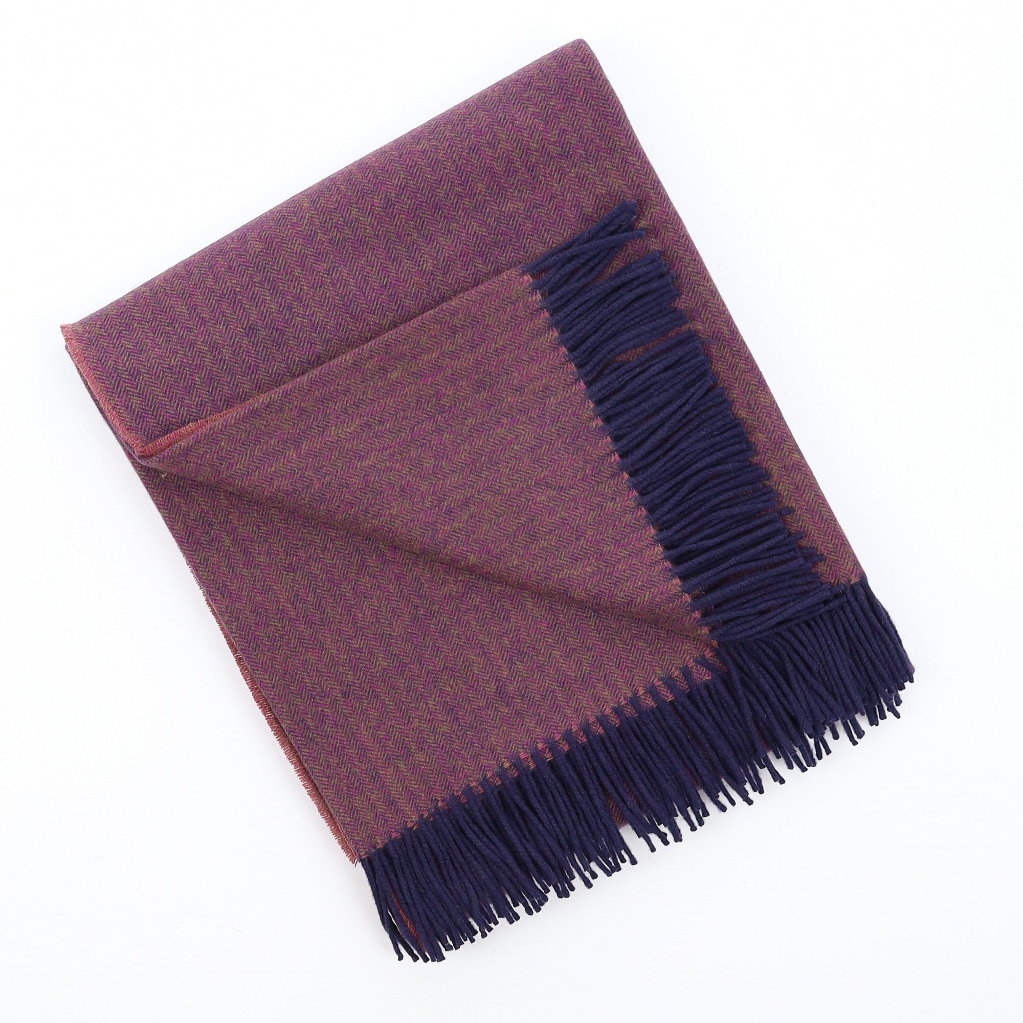 Brand New English Plum and Navy Marl Luxury Woven Cashmere Blanket