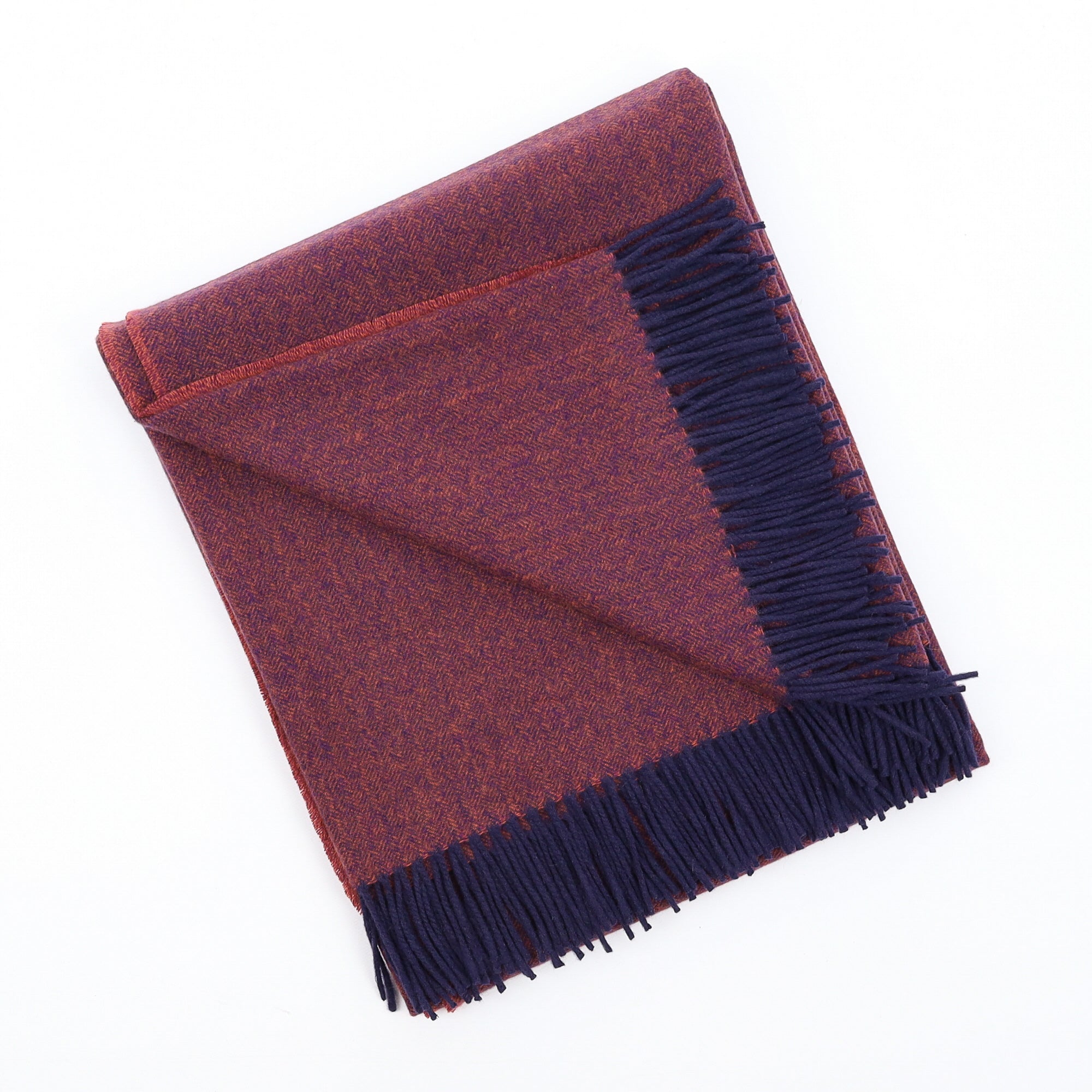 Brand New English Sunset Orange and Navy Marl Luxury Woven Cashmere Blanket