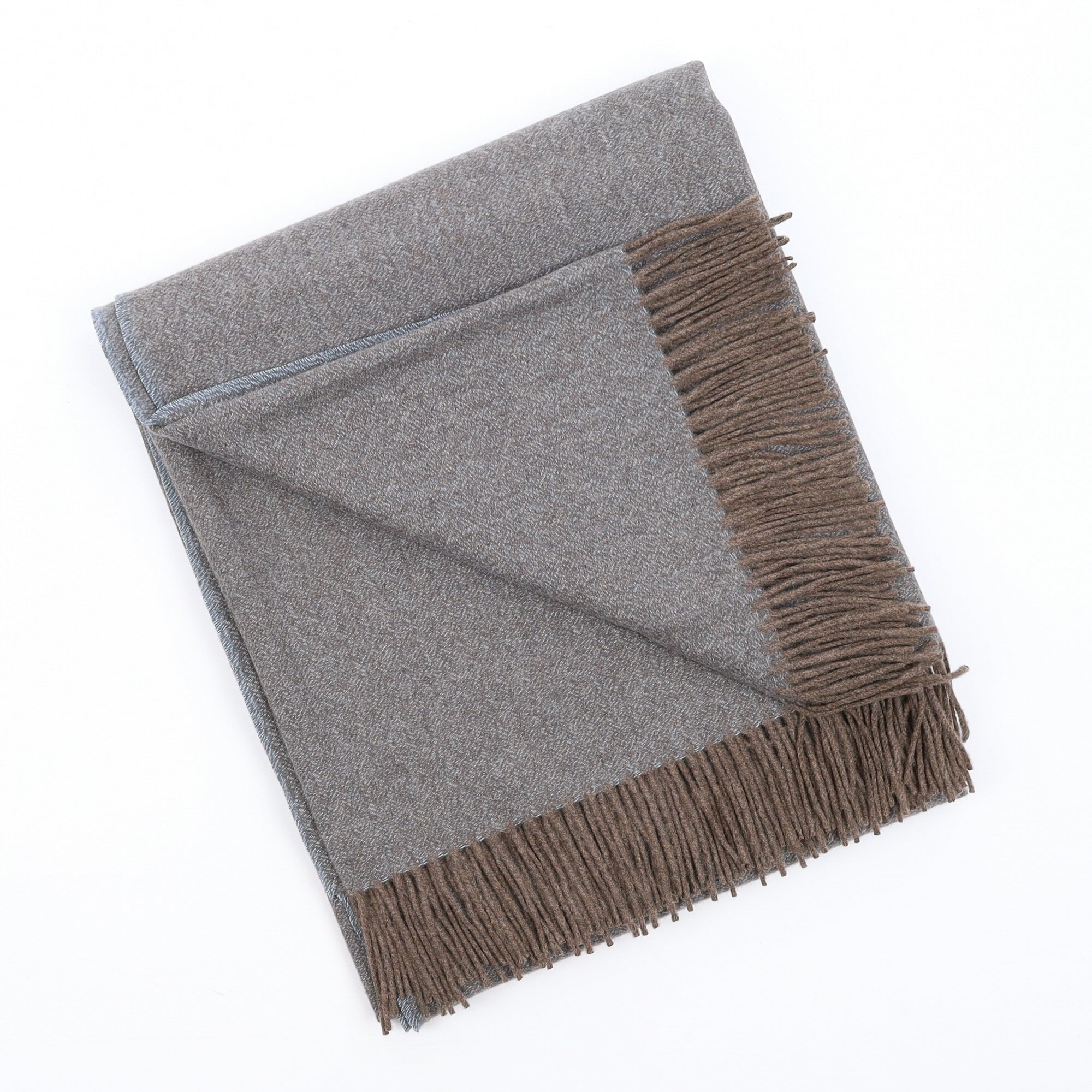 Brand New English Stone Blue and Mushroom Marl Luxury Woven Cashmere Blanket
