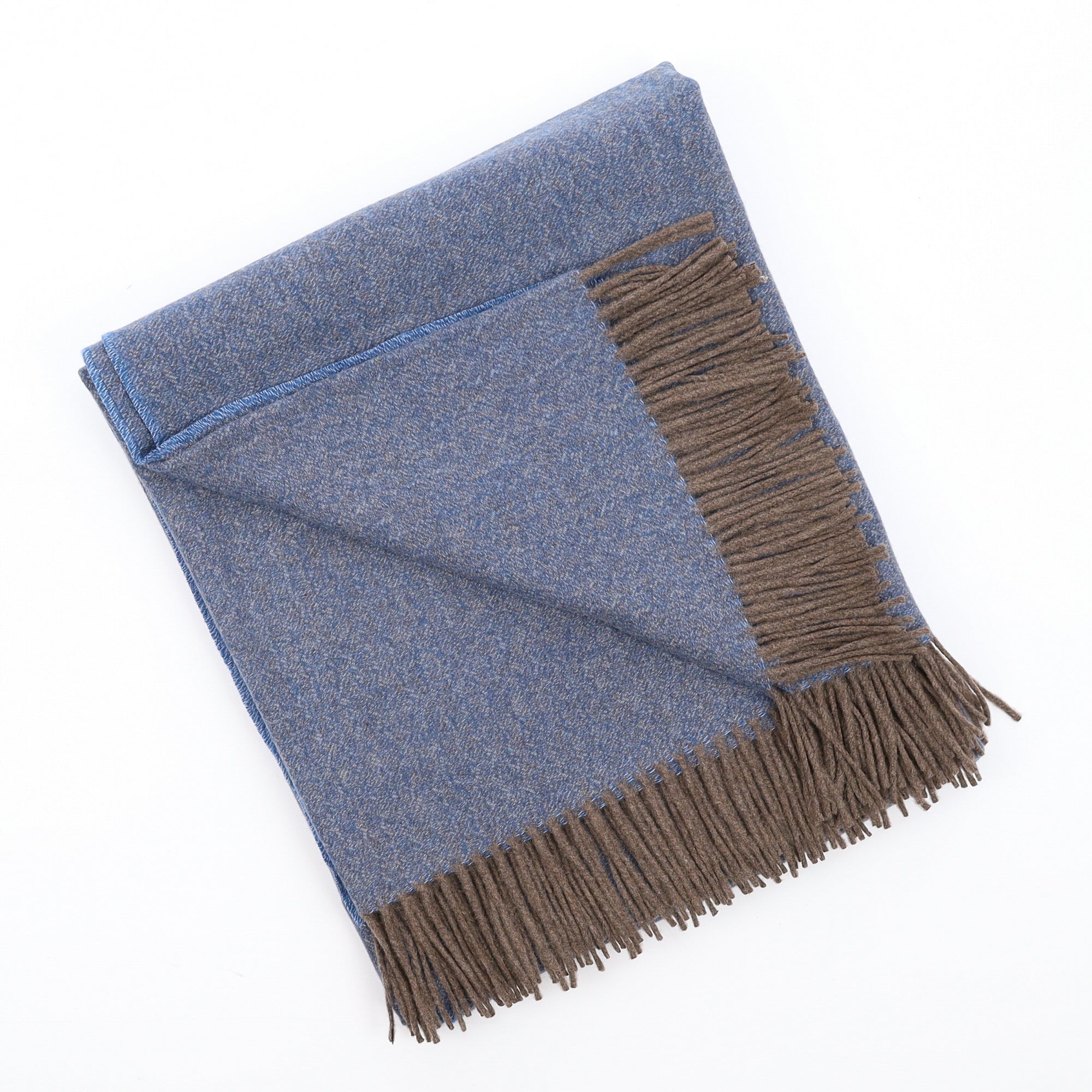Brand New English Tanzanite and Mushroom Marl Luxury Woven Cashmere Blanket