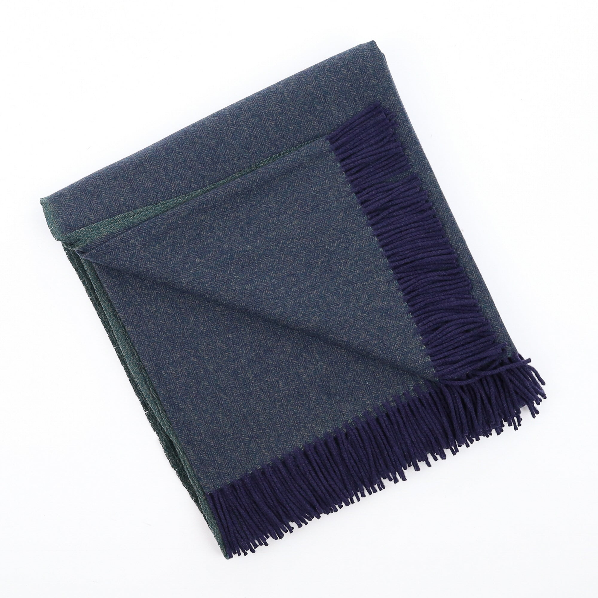 Brand New English Forest Green and Navy Marl Luxury Woven Cashmere Blanket
