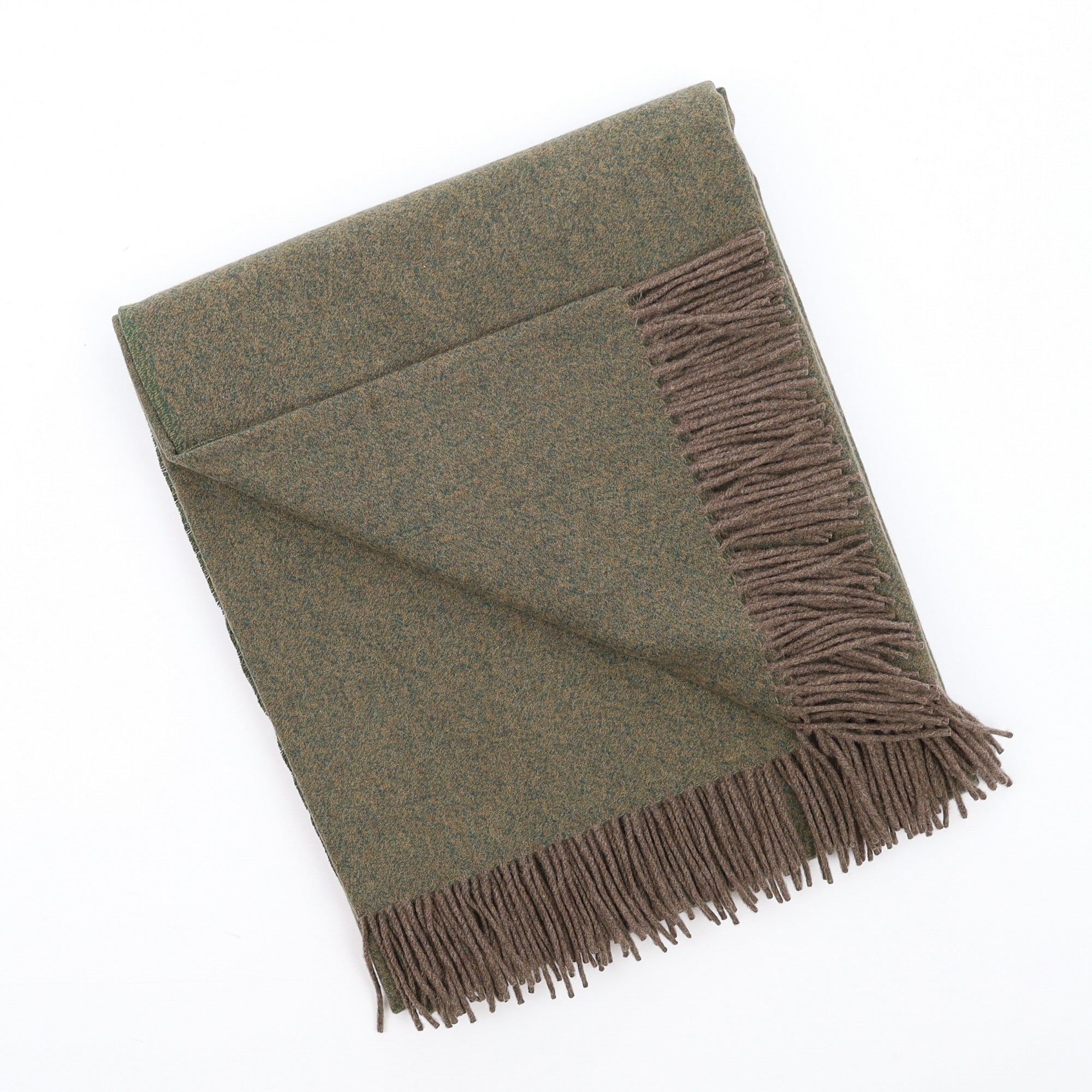 Brand New English Forest Green and Mushroom Marl Luxury Woven Cashmere Blanket