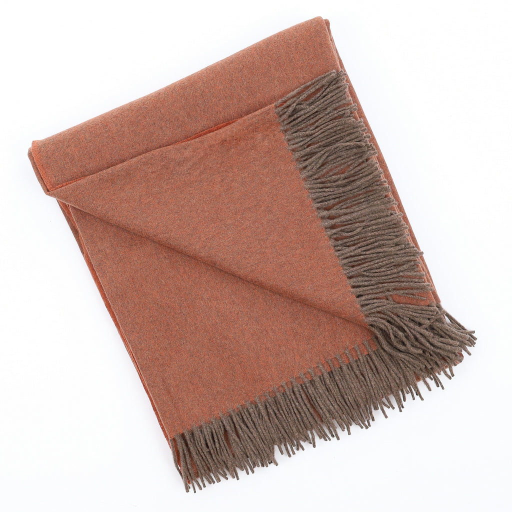 Brand New English Paprika and Mushroom Marl Luxury Woven Cashmere Blanket