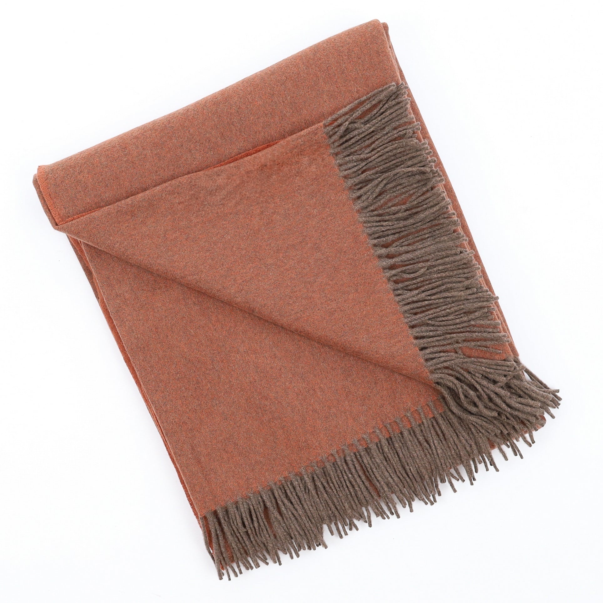 Brand New English Paprika and Mushroom Herringbone Luxury Woven Cashmere Blanket