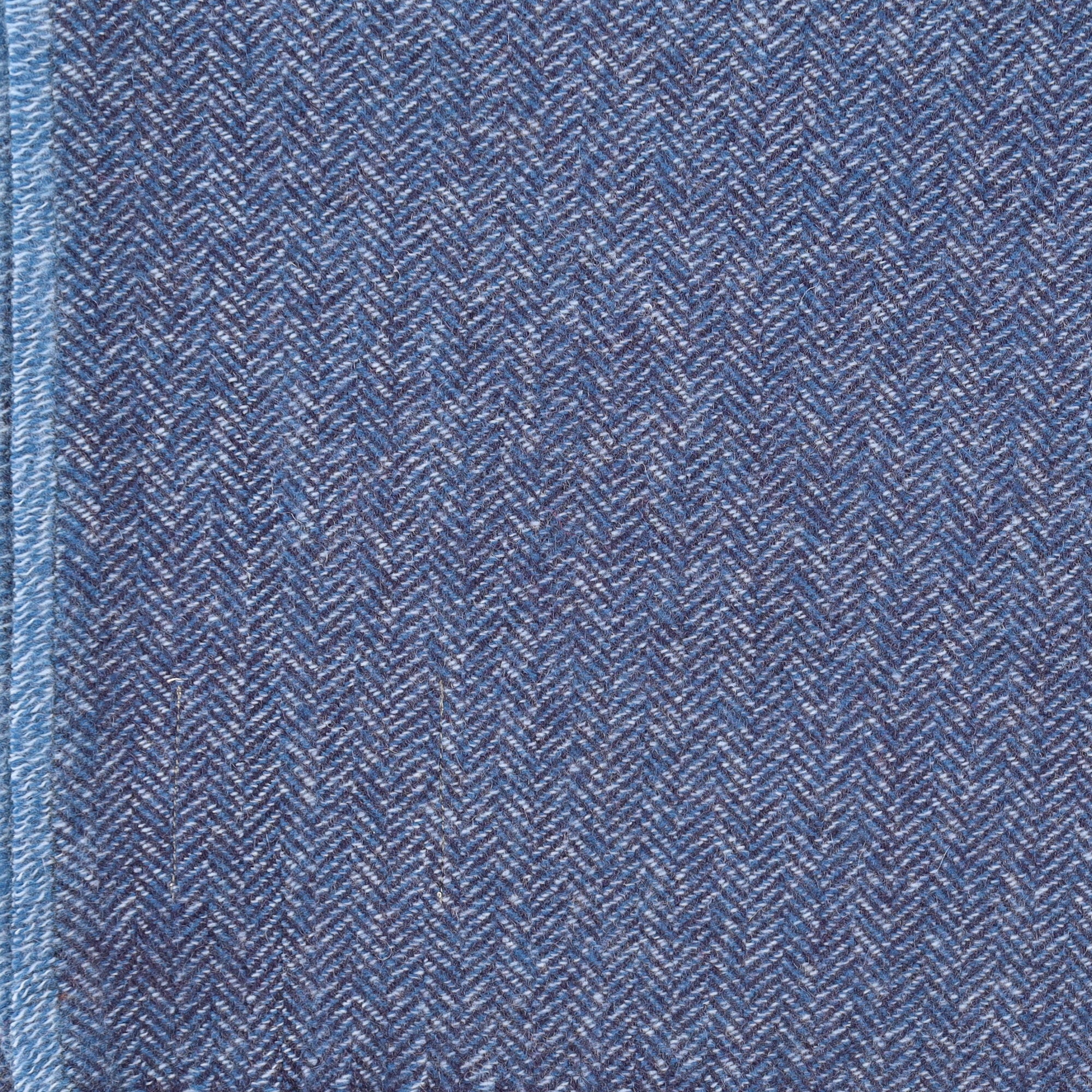 Brand New English Antique Blue and Navy Herringbone Luxury Woven Cashmere Blanket
