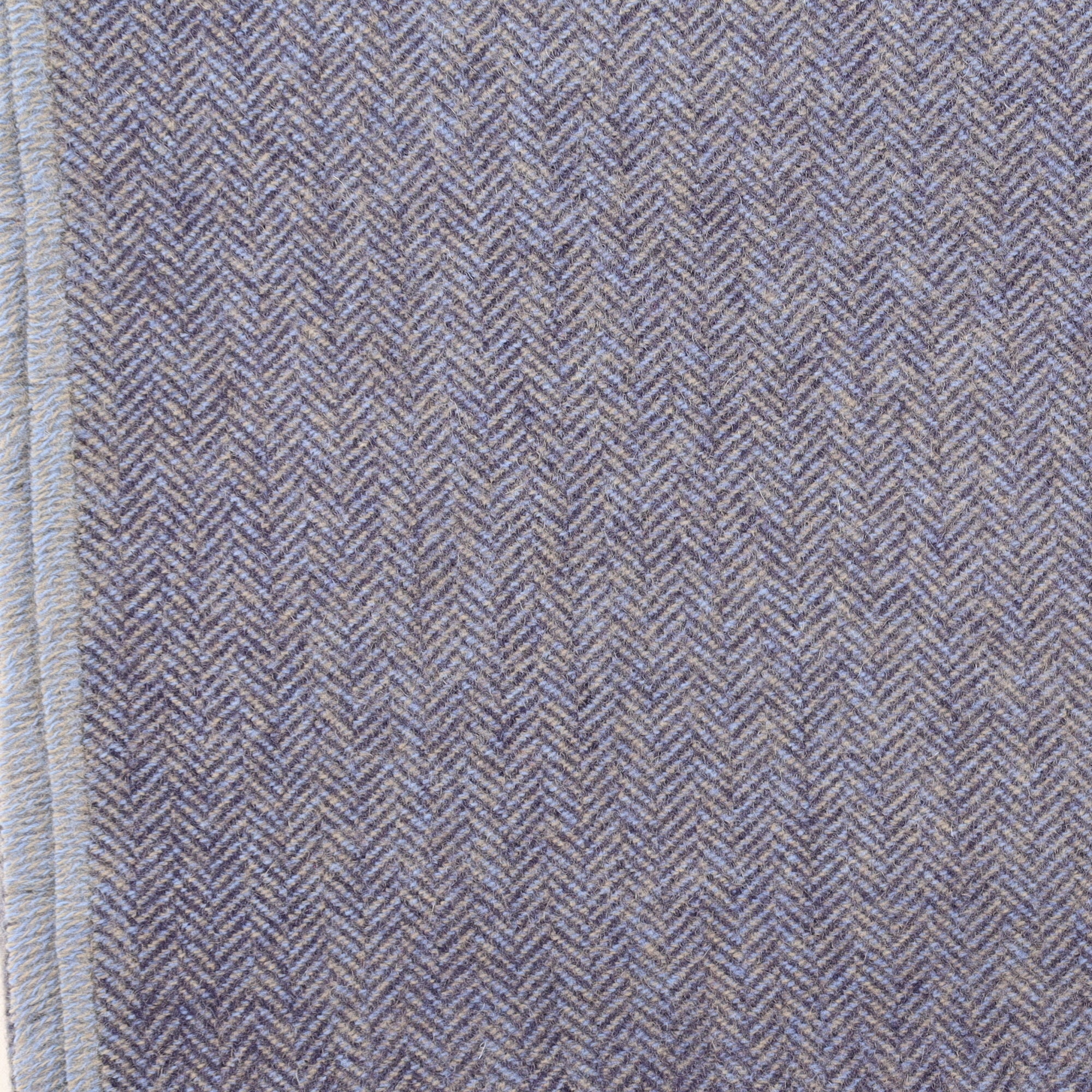 Brand New English Sky Blue and Navy Herringbone Luxury Woven Cashmere Blanket