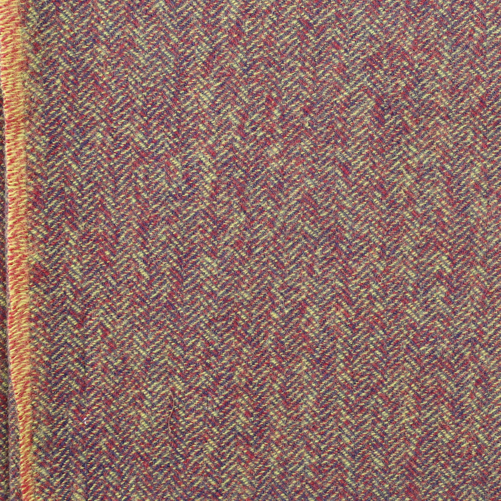 Brand New English Mustard Burgundy and Navy Herringbone Luxury Woven Cashmere Blanket