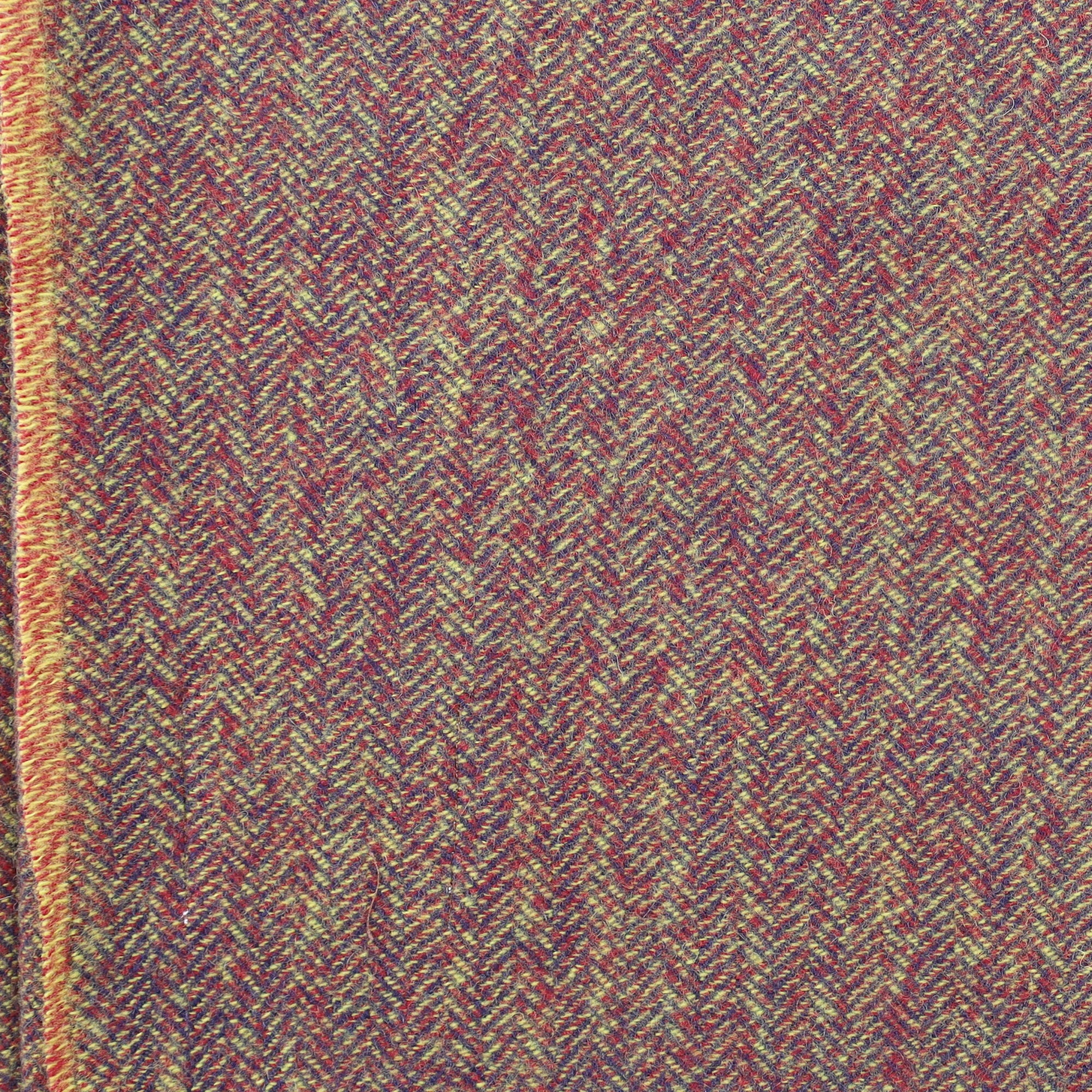 Brand New English Mustard Burgundy and Navy Herringbone Luxury Woven Cashmere Blanket