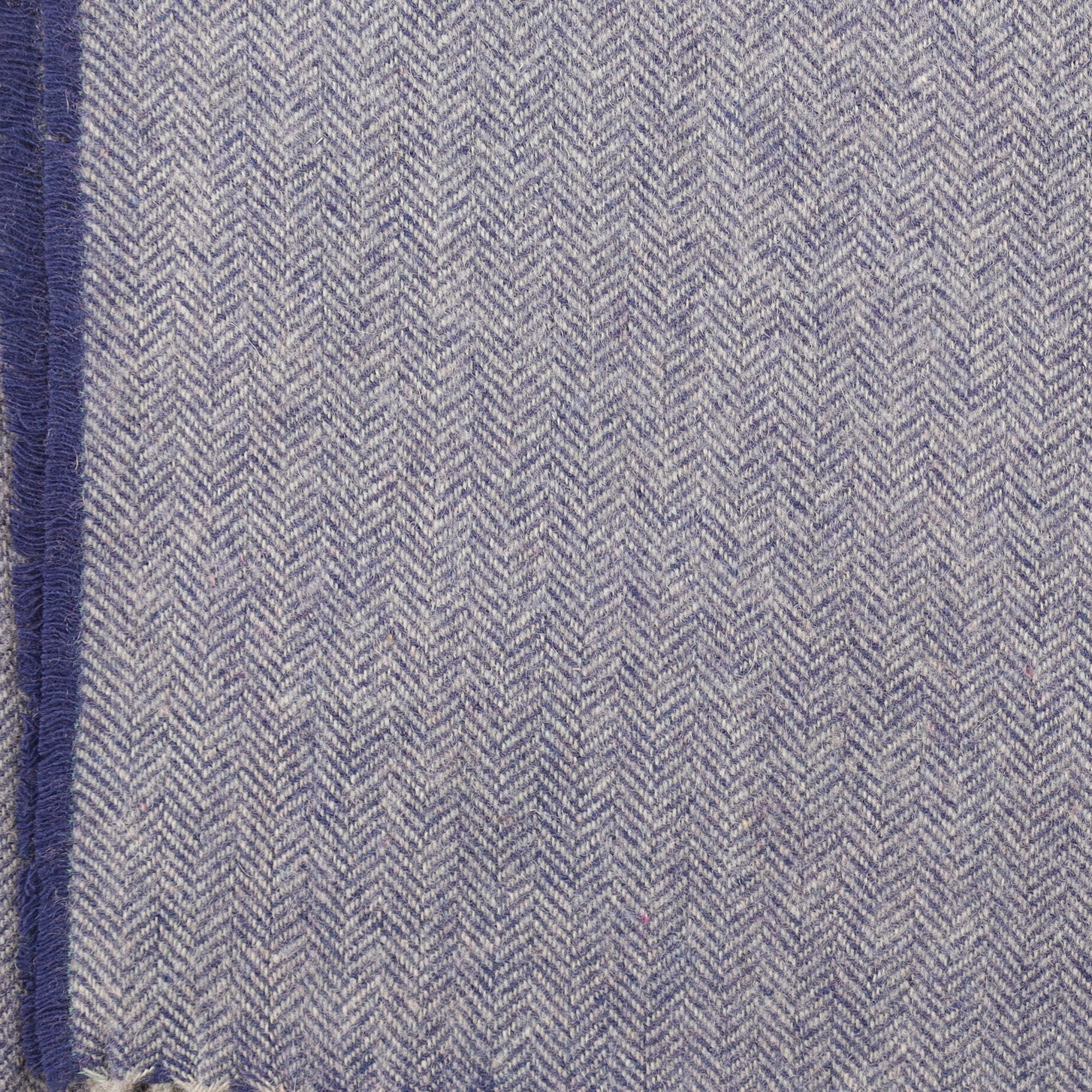 Brand New English Navy and Grey Herringbone Luxury Woven Cashmere Blanket