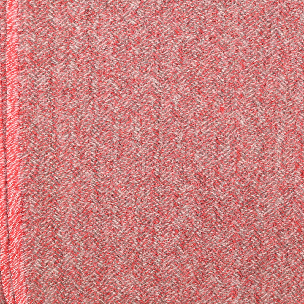 Brand New English Scarlet Red and Mushroom Herringbone Luxury Woven Cashmere Blanket