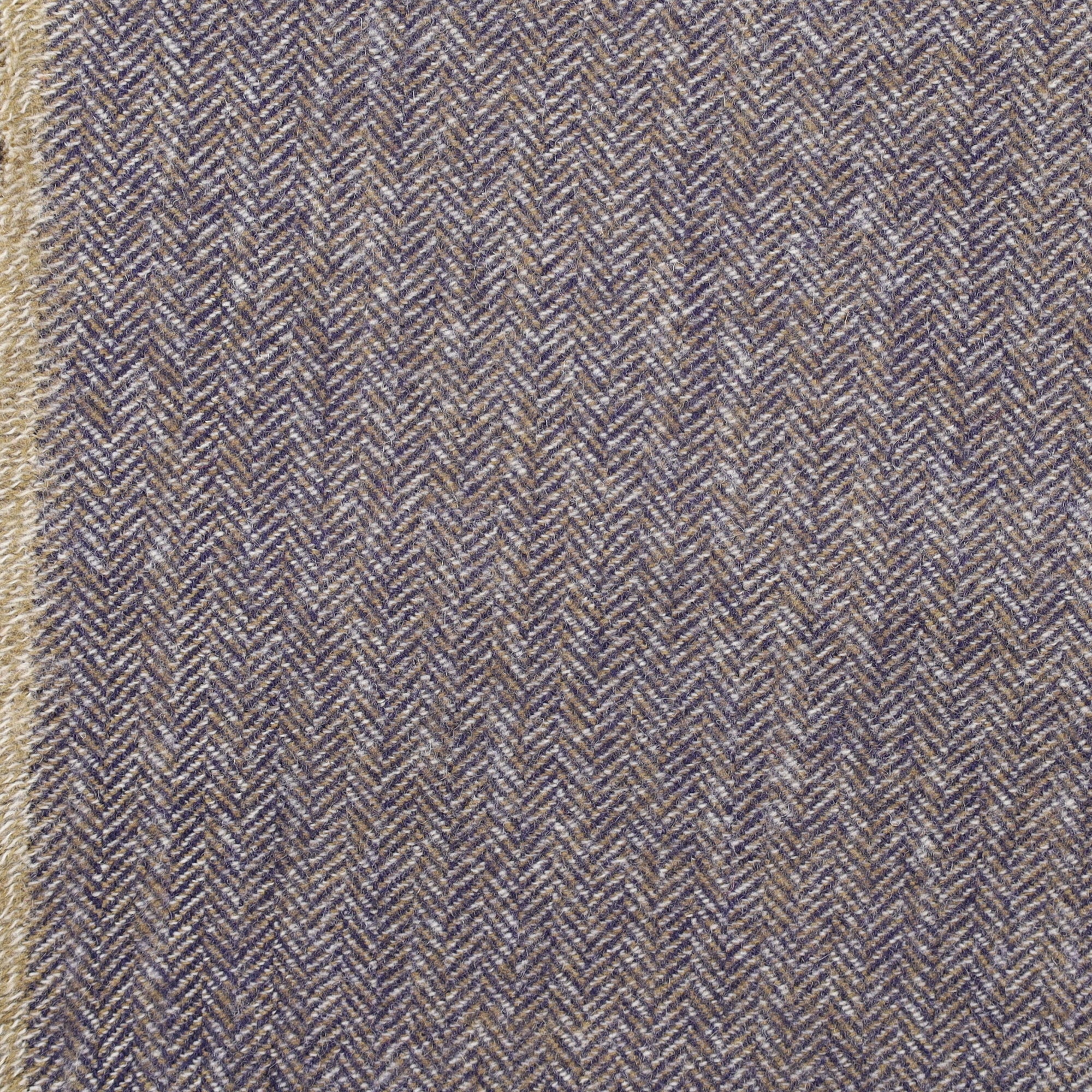 Brand New English Khaki and Navy Herringbone Luxury Woven Cashmere Blanket