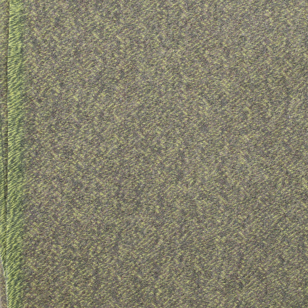 Brand New English Lime Green and Mocha Marl Luxury Woven Cashmere Blanket