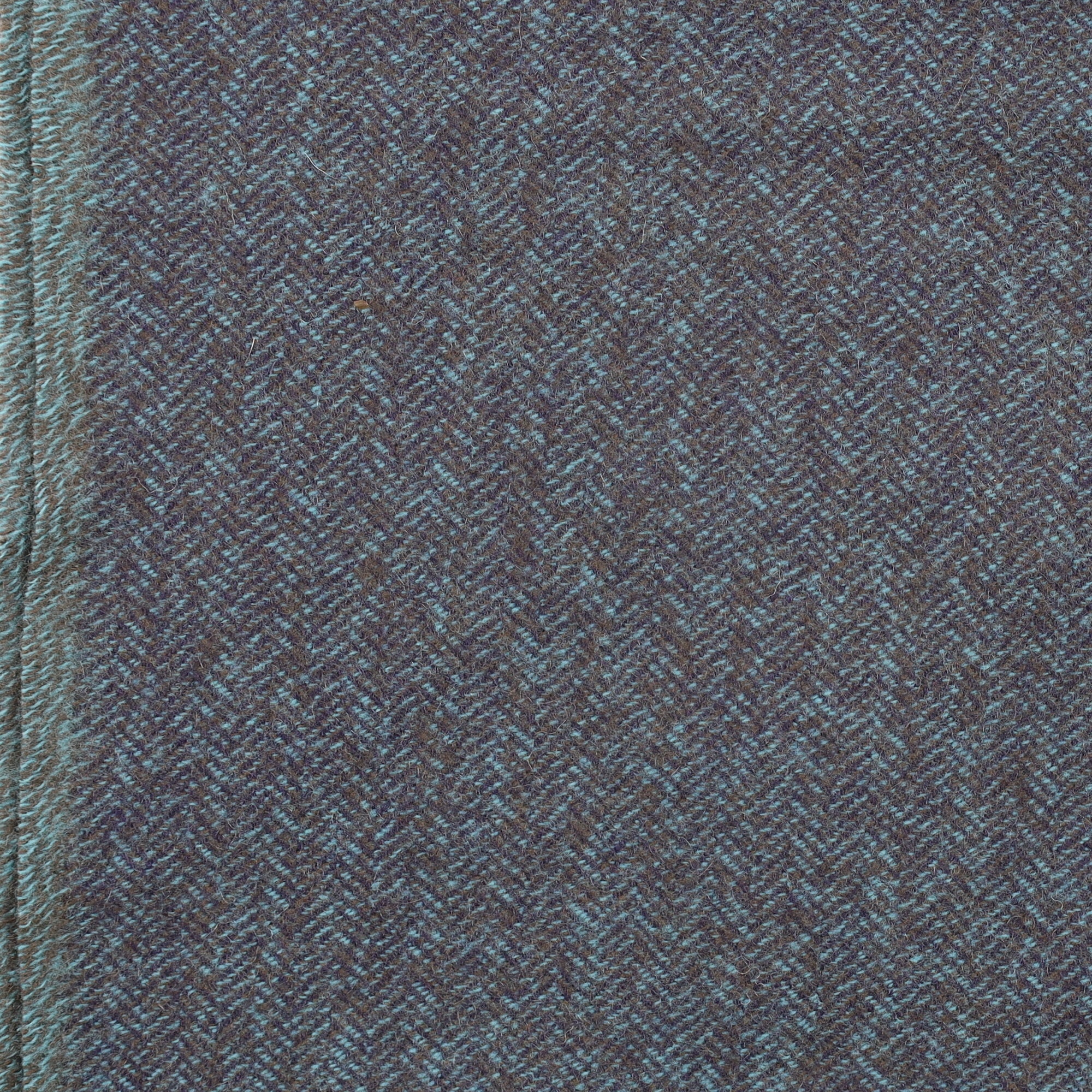 Brand New English Turquoise and Navy Herringbone Luxury Woven Cashmere Blanket