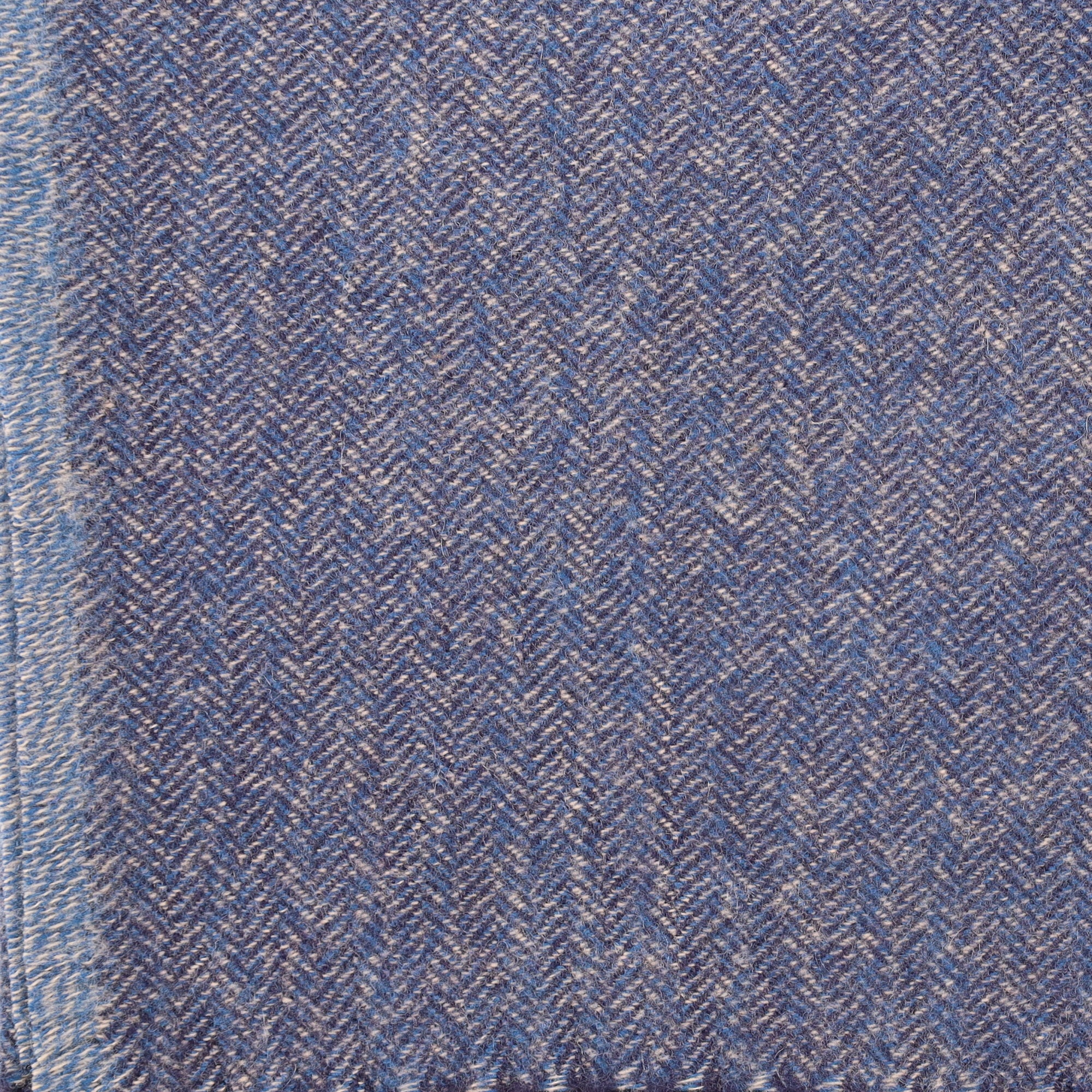 Brand New English Ocean Blue and Fawn Herringbone Luxury Woven Cashmere Blanket
