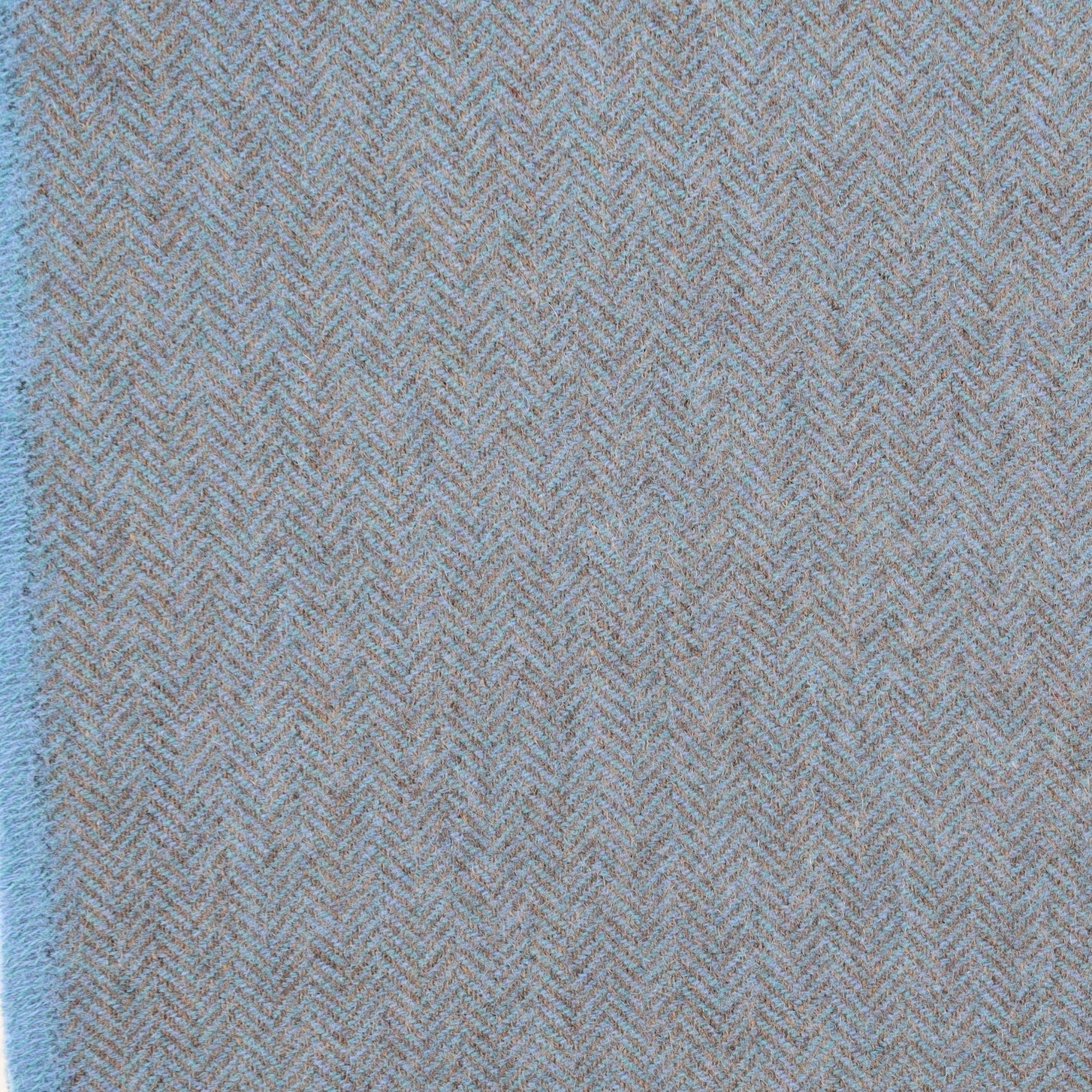 Brand New English Mediterranean Blue and Mocha Herringbone Luxury Woven Cashmere Blanket