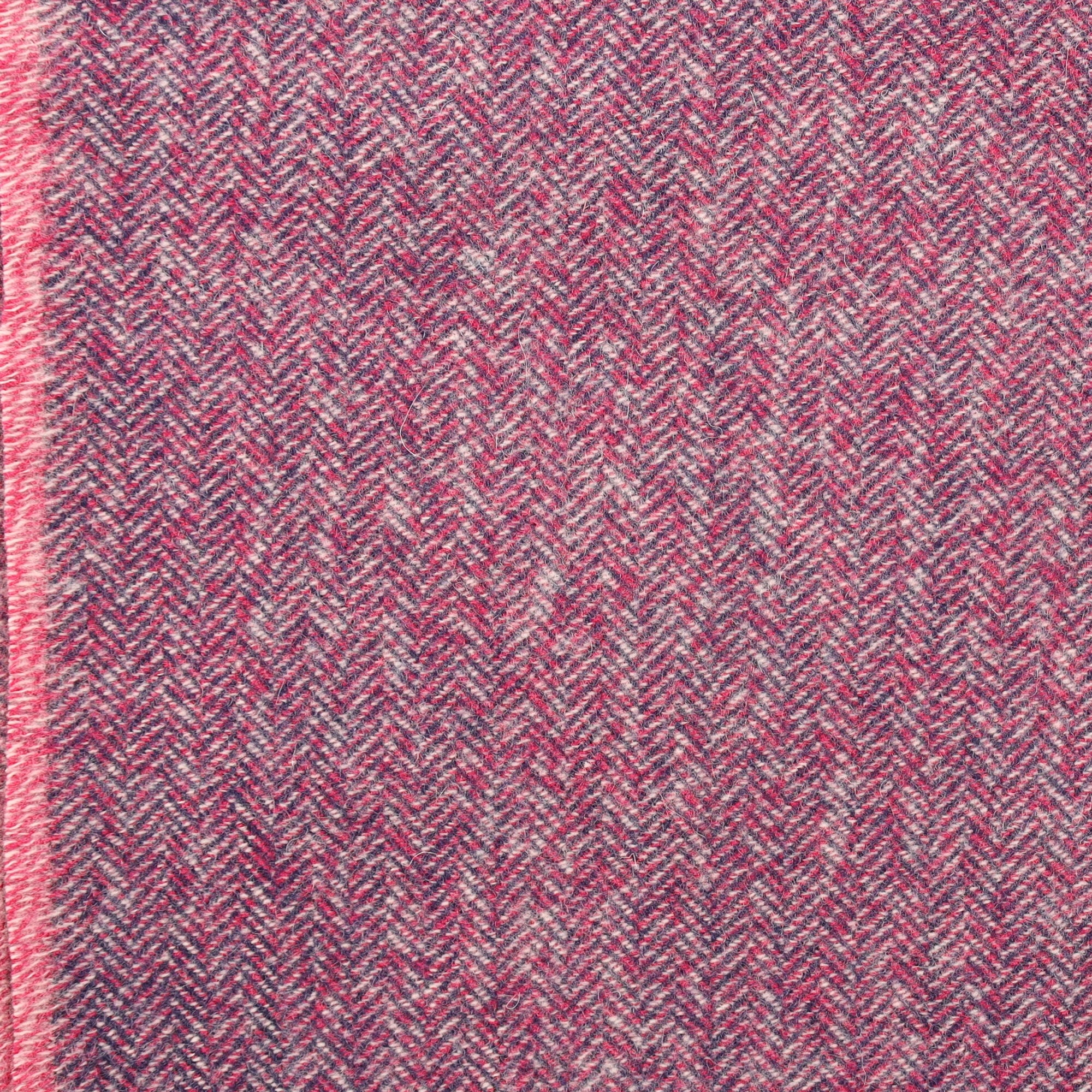 Brand New English Raspberry and Navy Herringbone Luxury Woven Cashmere Blanket