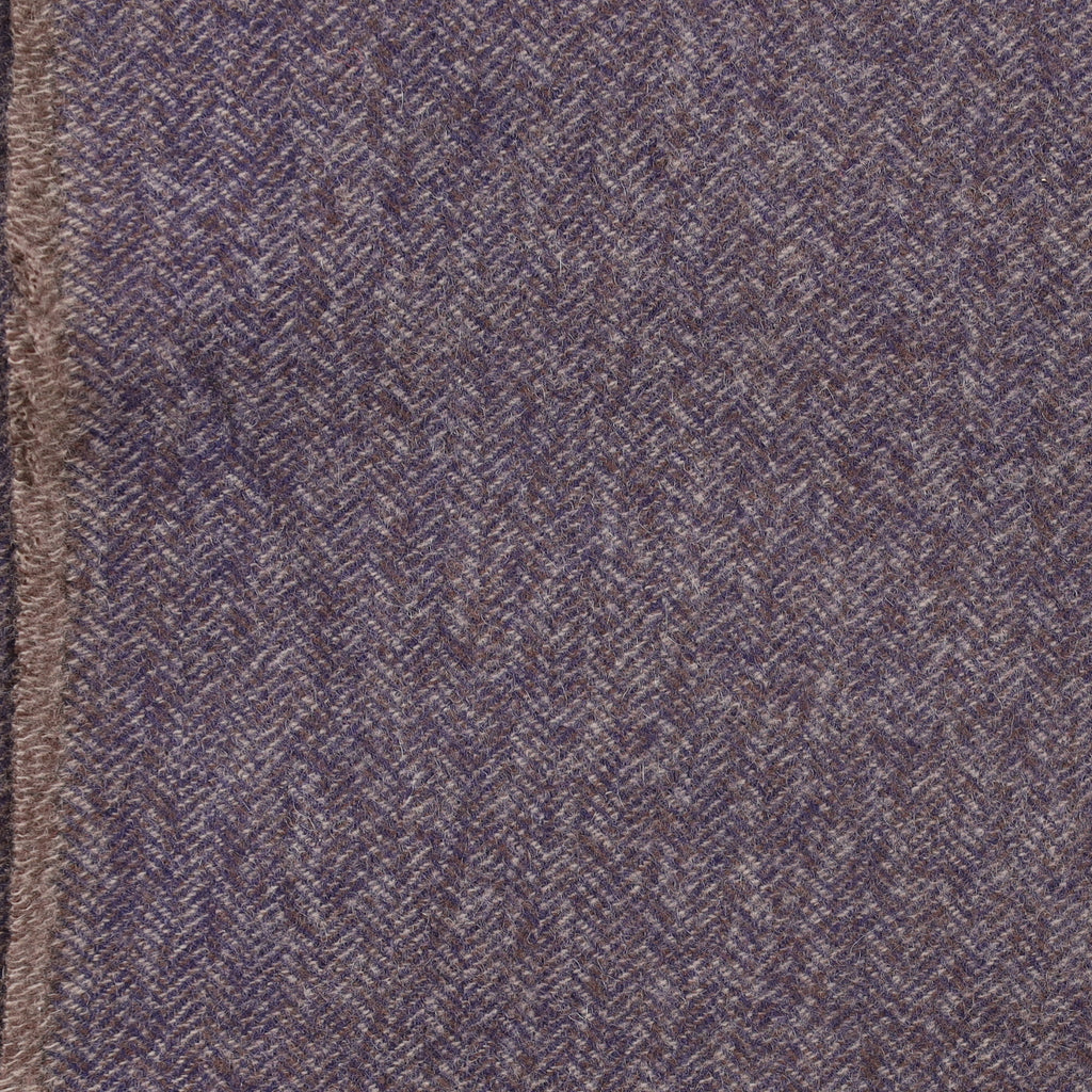 Brand New English Fossil Brown and Navy Herringbone Luxury Woven Cashmere Blanket
