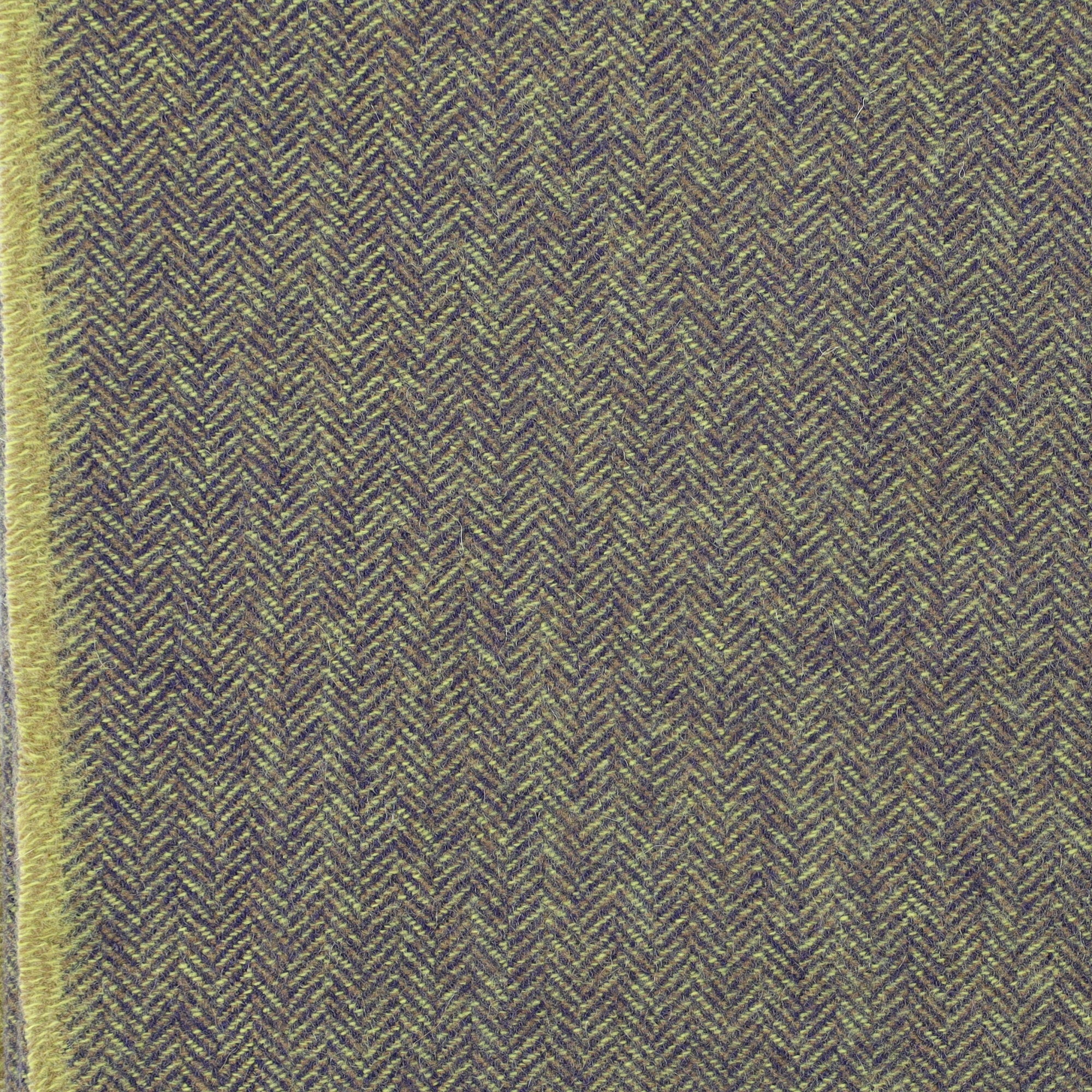 Brand New English Key Lime and Navy Herringbone Luxury Woven Cashmere Blanket