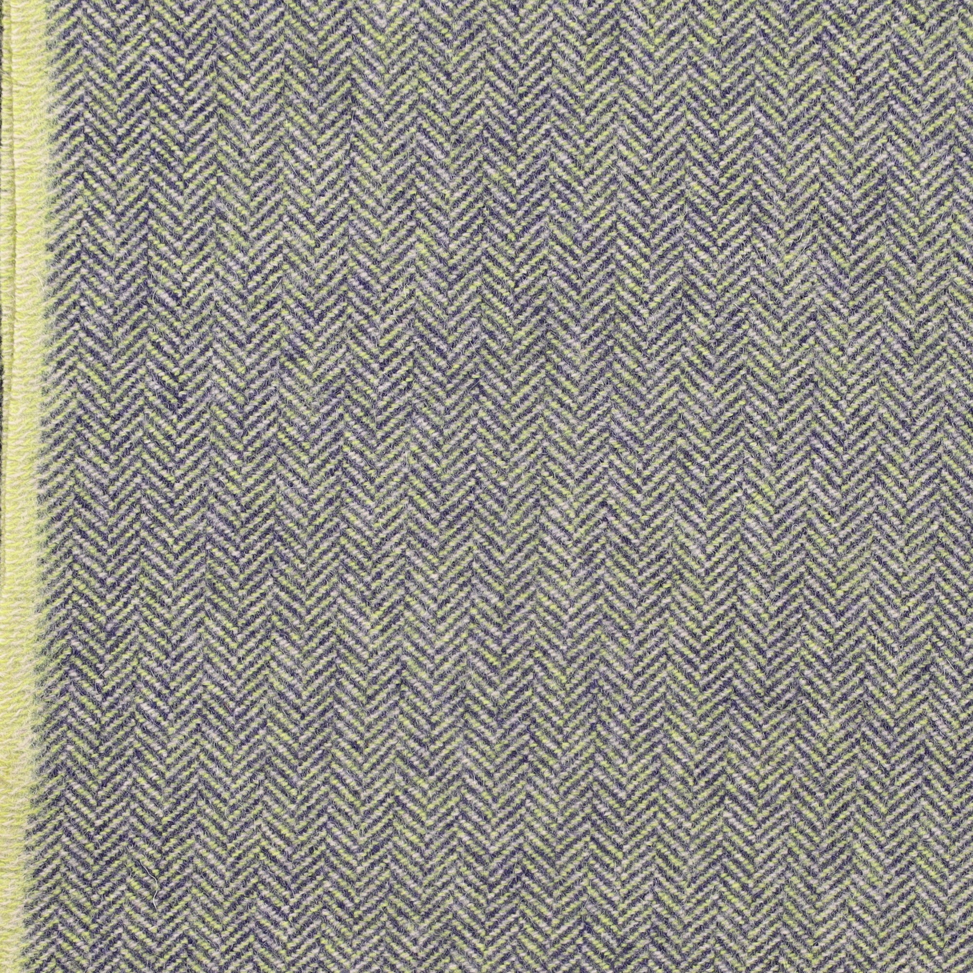 Brand New English Pistachio and Navy Herringbone Luxury Woven Cashmere Blanket