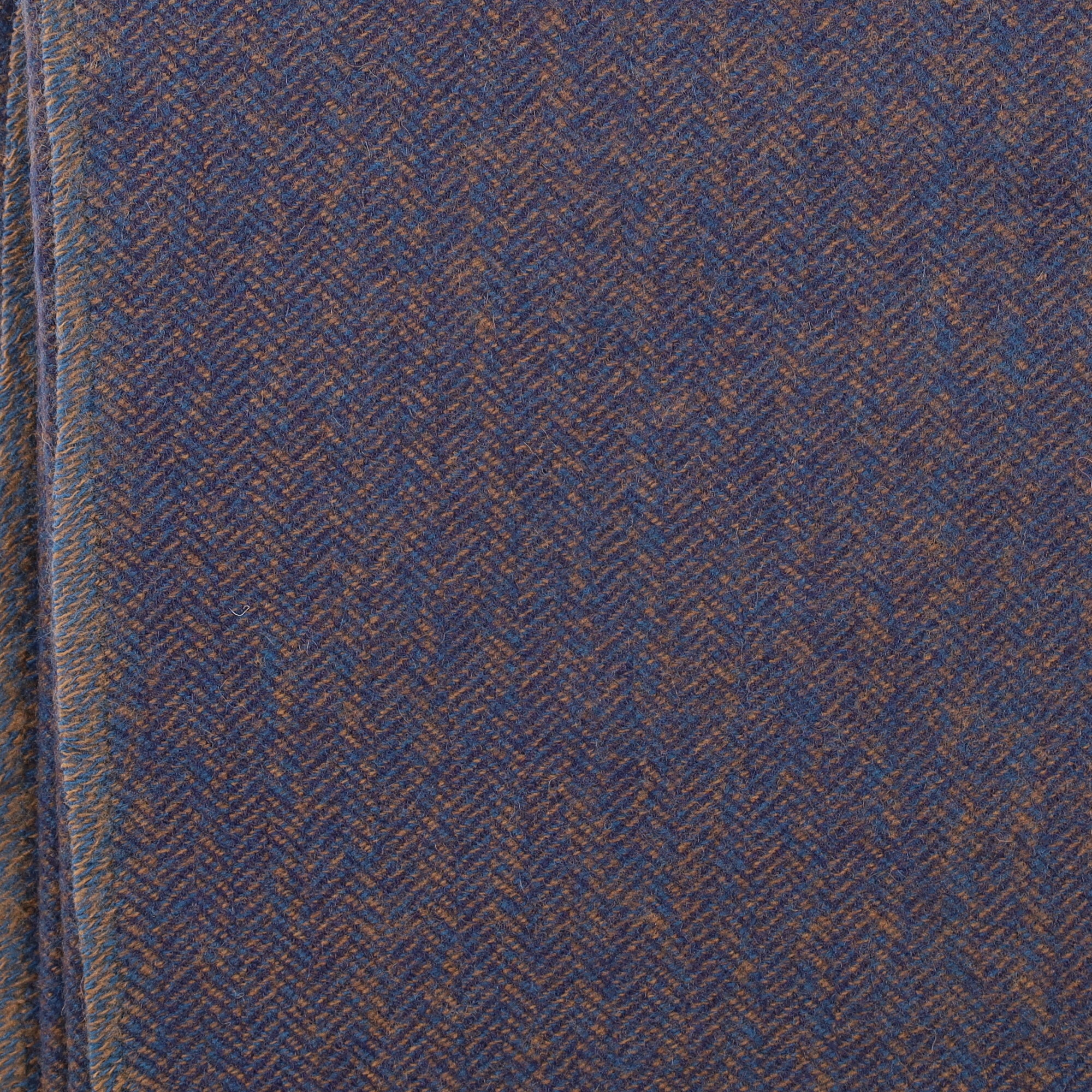 Brand New English Ocean Blue and Cinnamon Herringbone Luxury Woven Cashmere Blanket