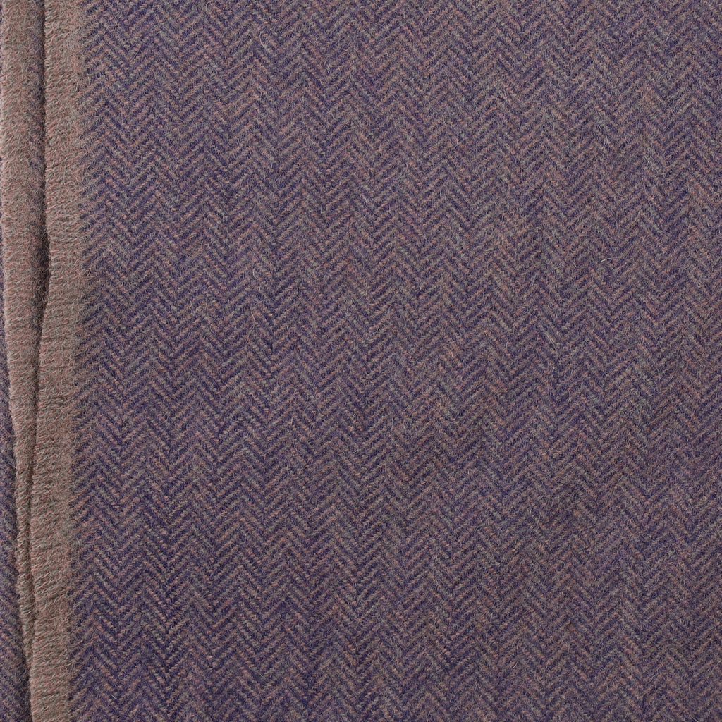 Brand New English Navy and Mushroom Herringbone Luxury Woven Cashmere Blanket