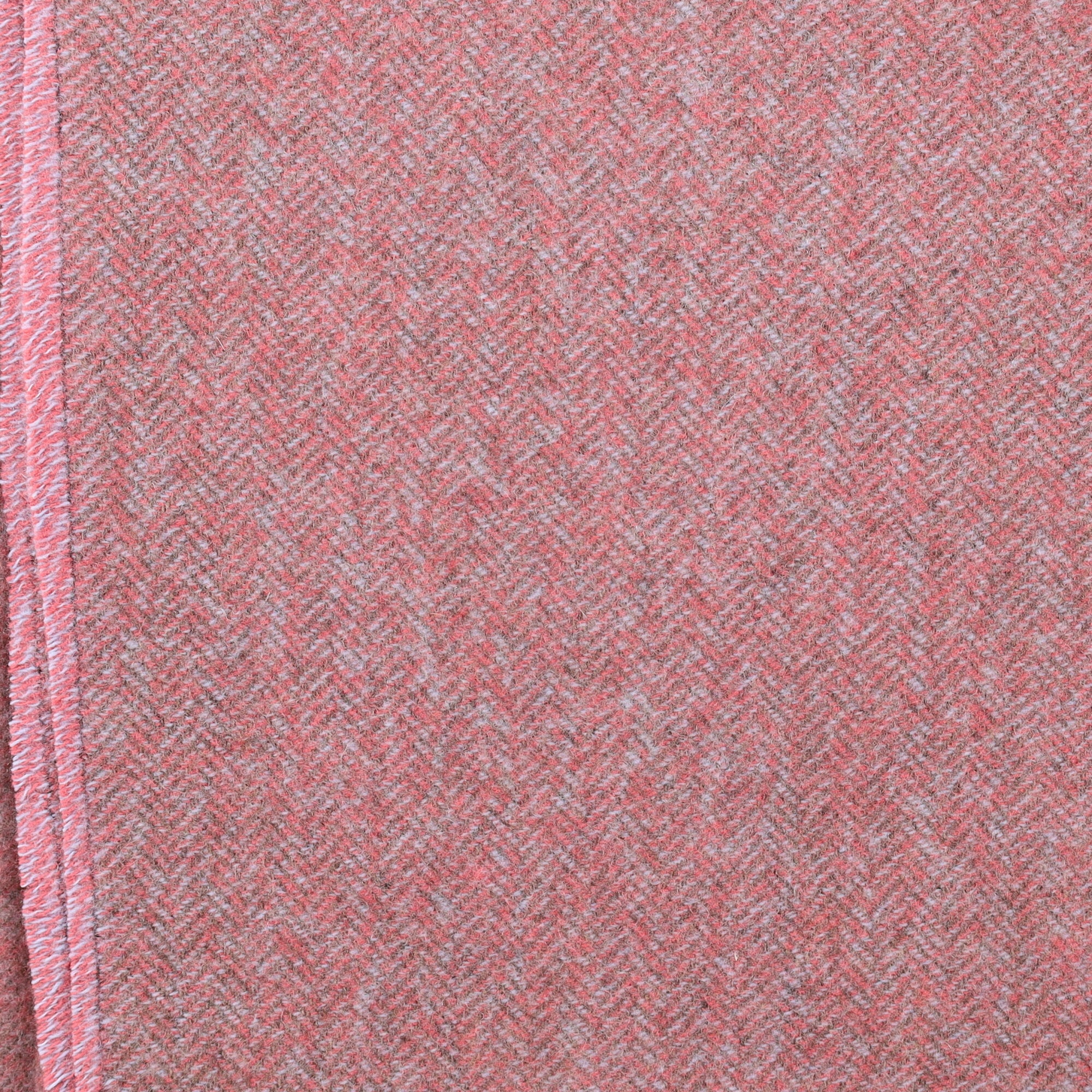 Brand New English Rose Pink and Mocha Herringbone Luxury Woven Cashmere Blanket