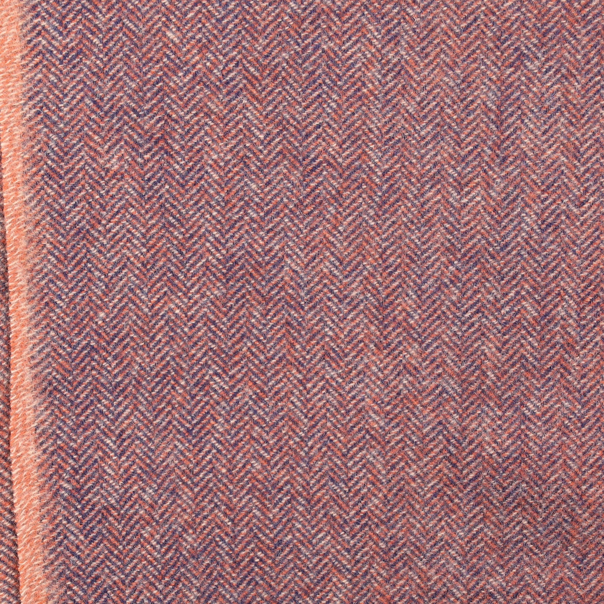 Brand New English Burnt Orange and Navy Herringbone Luxury Woven Cashmere Blanket