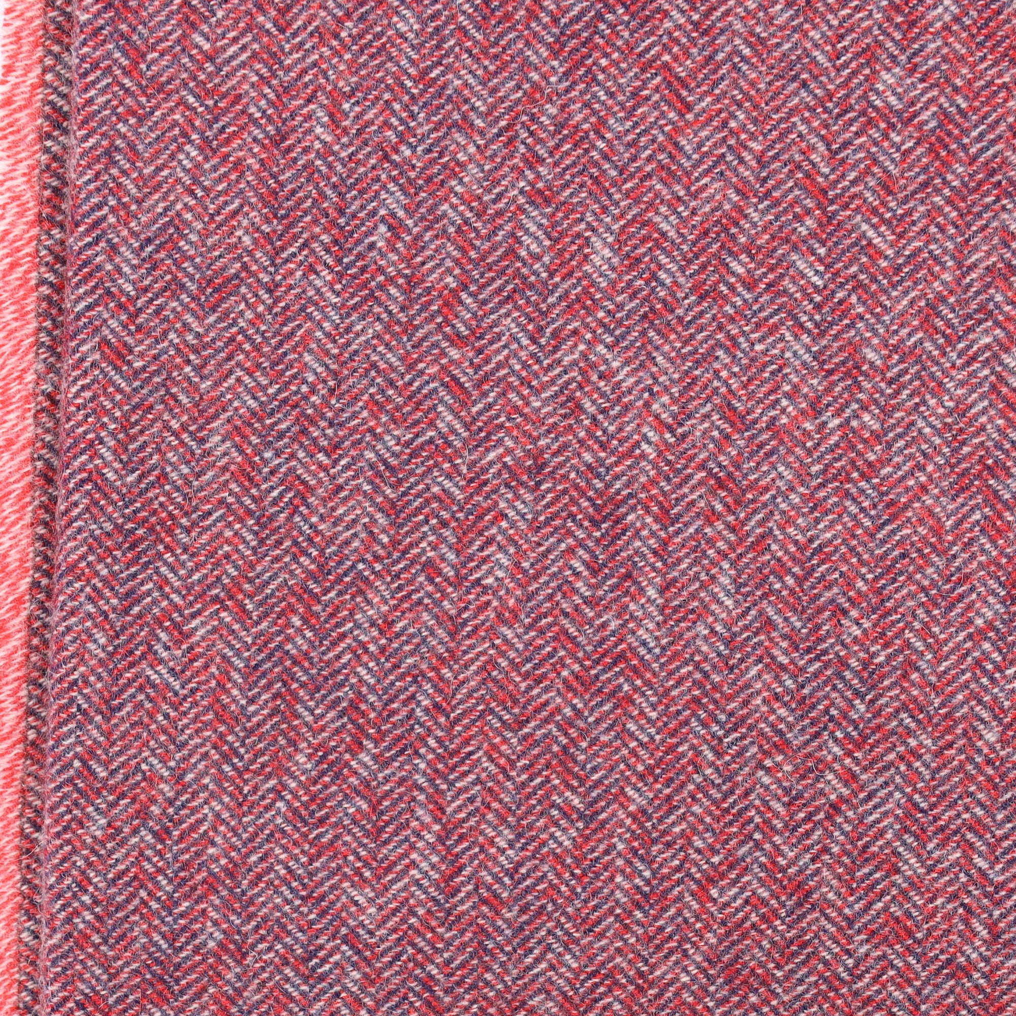 Brand New English Scarlet Red and Navy Herringbone Luxury Woven Cashmere Blanket