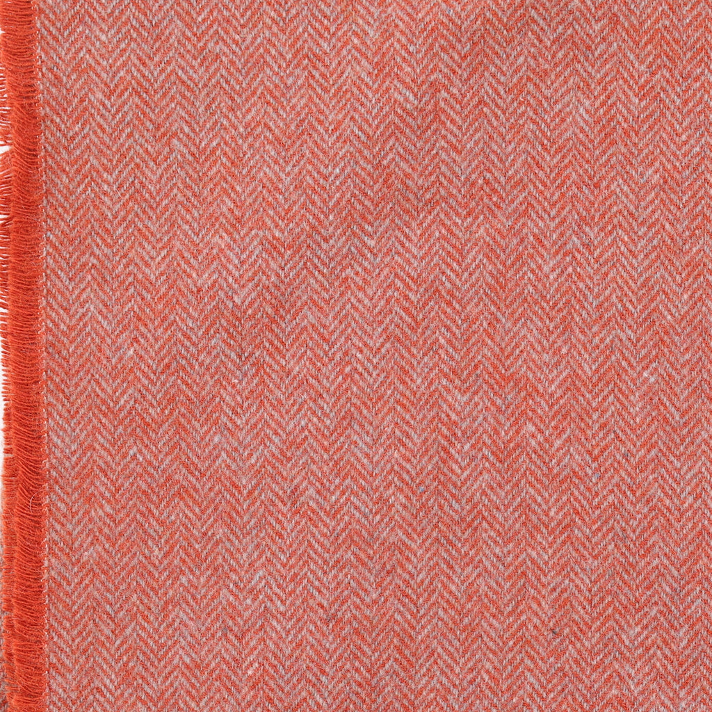 Brand New English Burnt Orange and Grey Herringbone Luxury Woven Cashmere Blanket