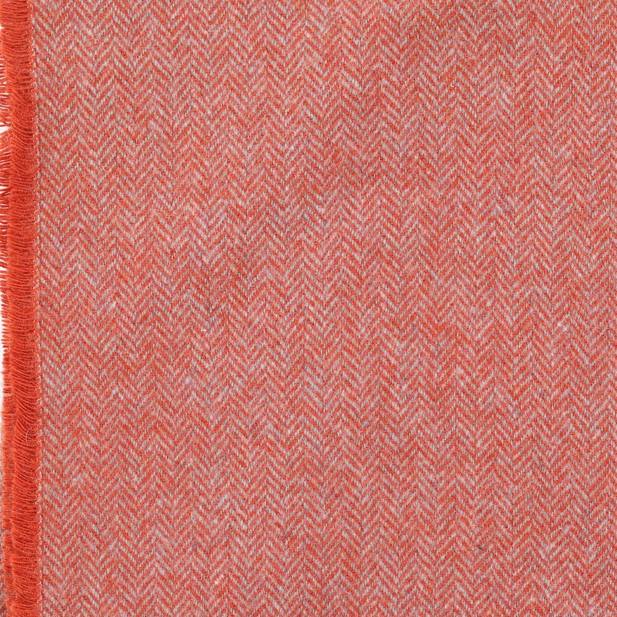 Brand New English Burnt Orange and Grey Herringbone Luxury Woven Cashmere Blanket
