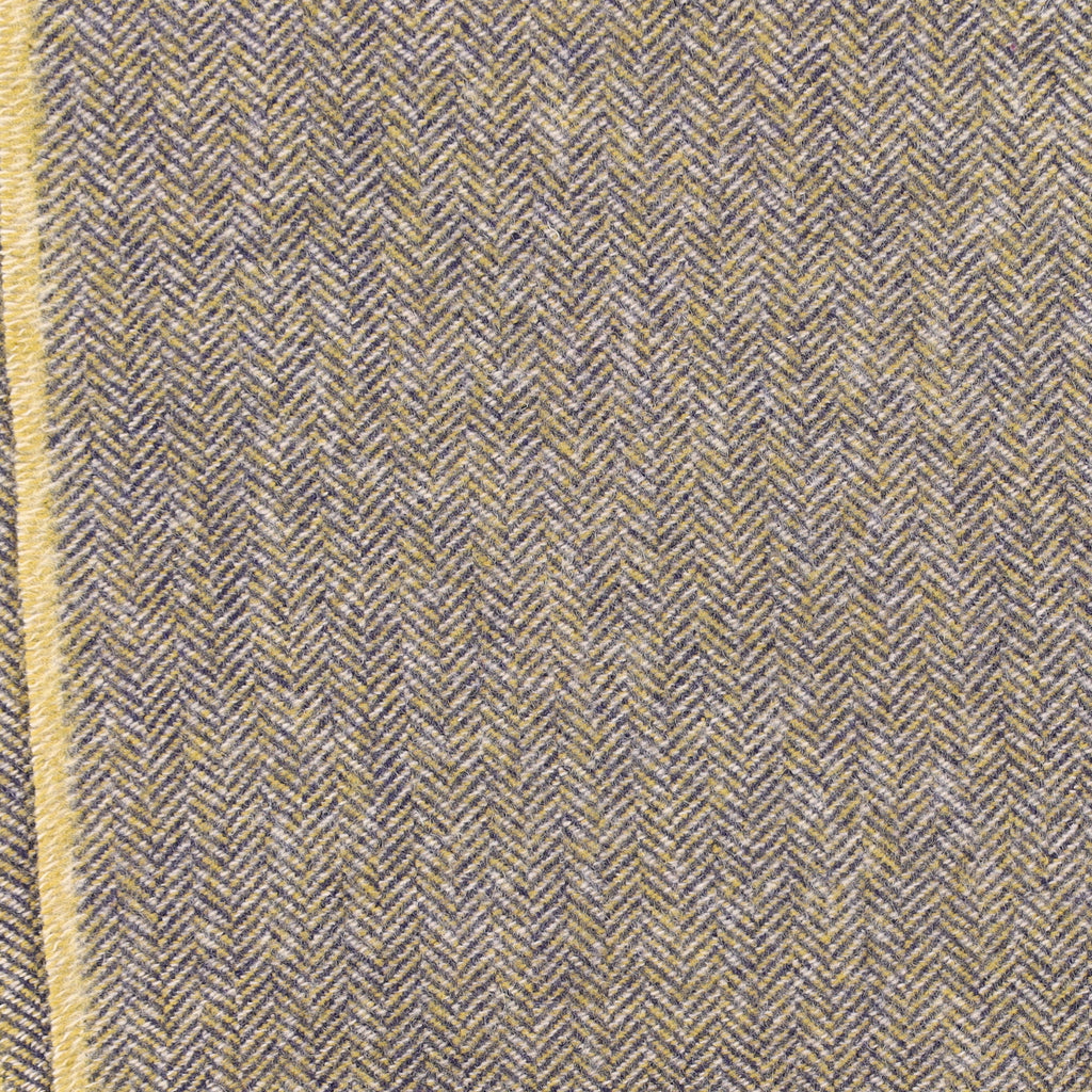 Brand New English Golden Olive and Navy Herringbone Luxury Woven Cashmere Blanket