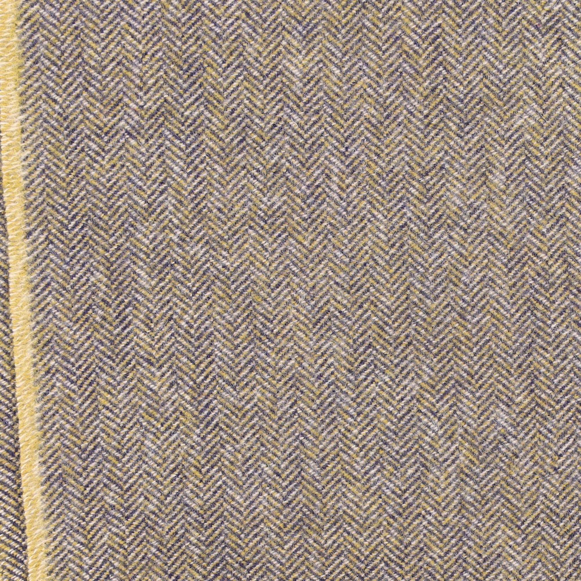 Brand New English Golden Olive and Navy Herringbone Luxury Woven Cashmere Blanket