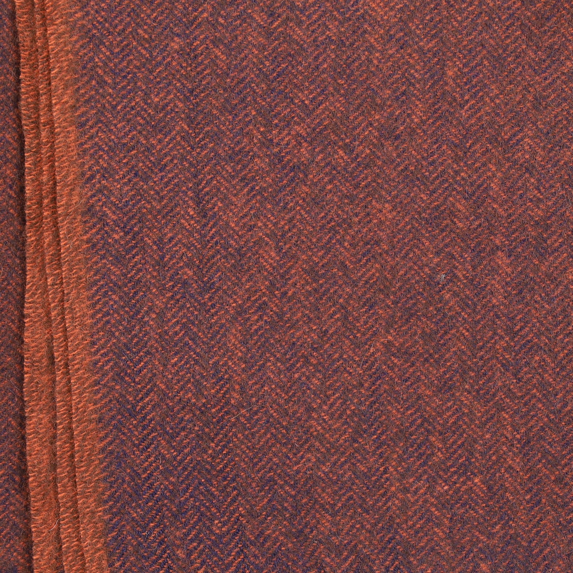 Brand New English Rust Orange and Navy Herringbone Luxury Woven Cashmere Blanket