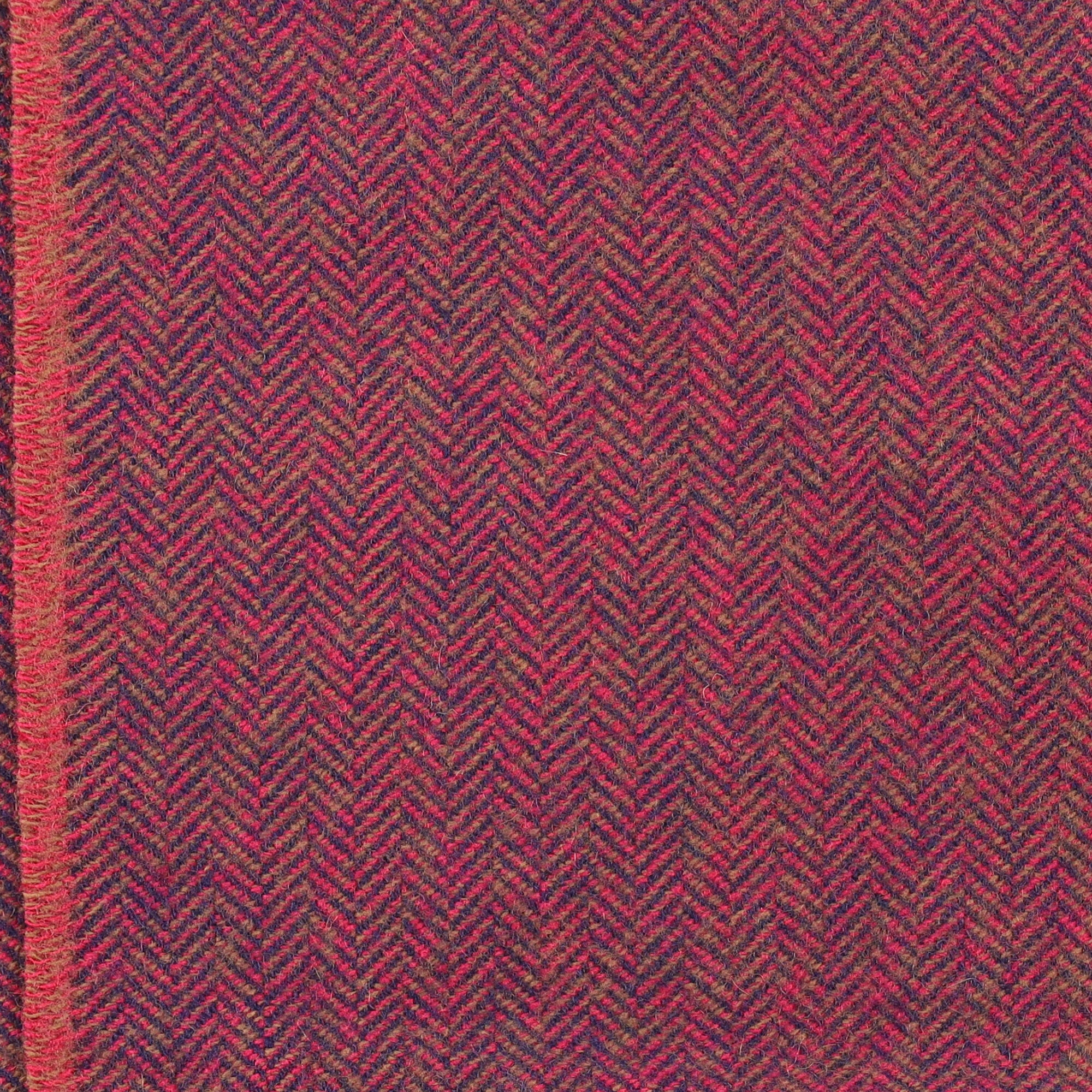 Brand New English Cherry Pink and Navy Herringbone Luxury Woven Cashmere Blanket