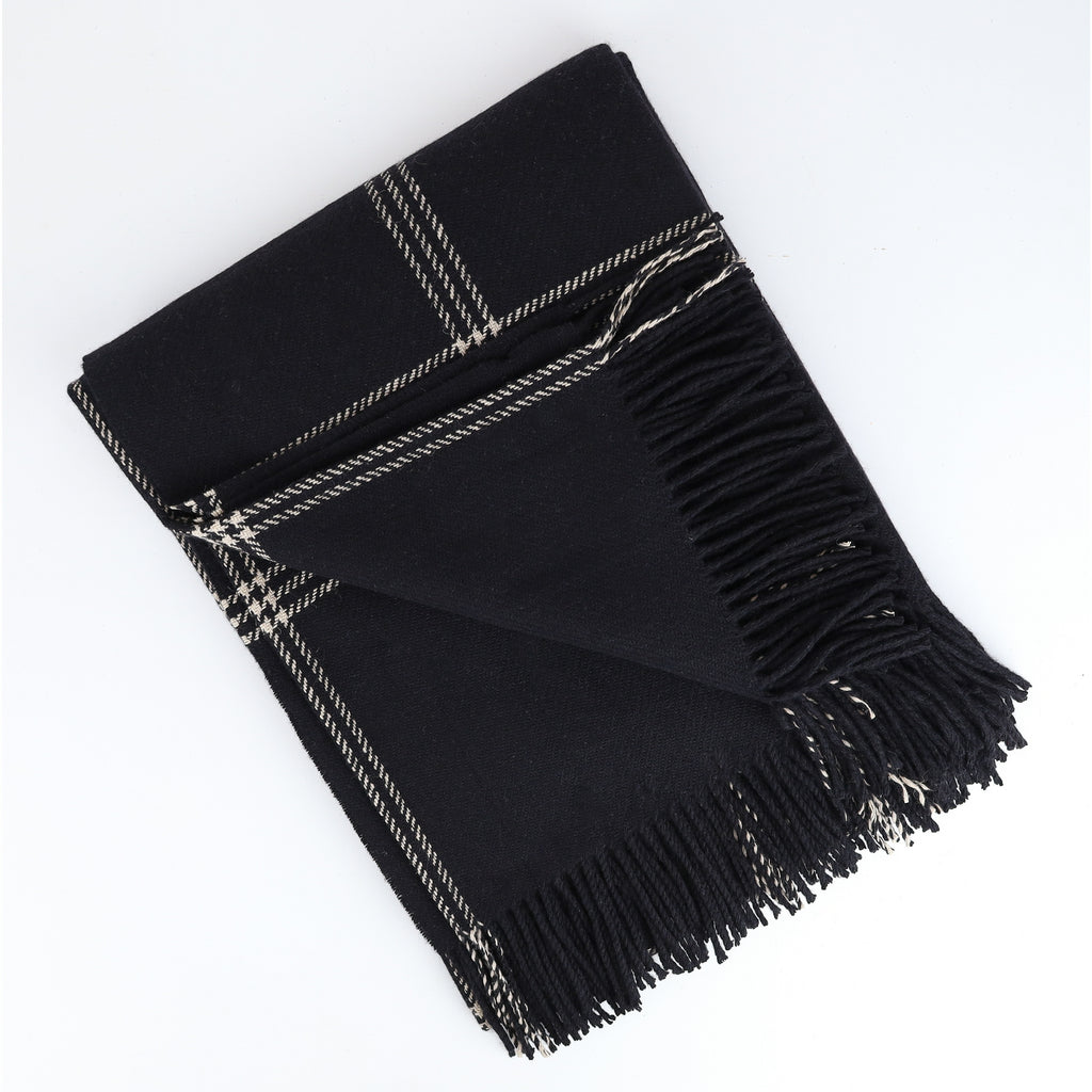 Brand New English Black and Ivory Checked Luxury Woven Cashmere Blanket