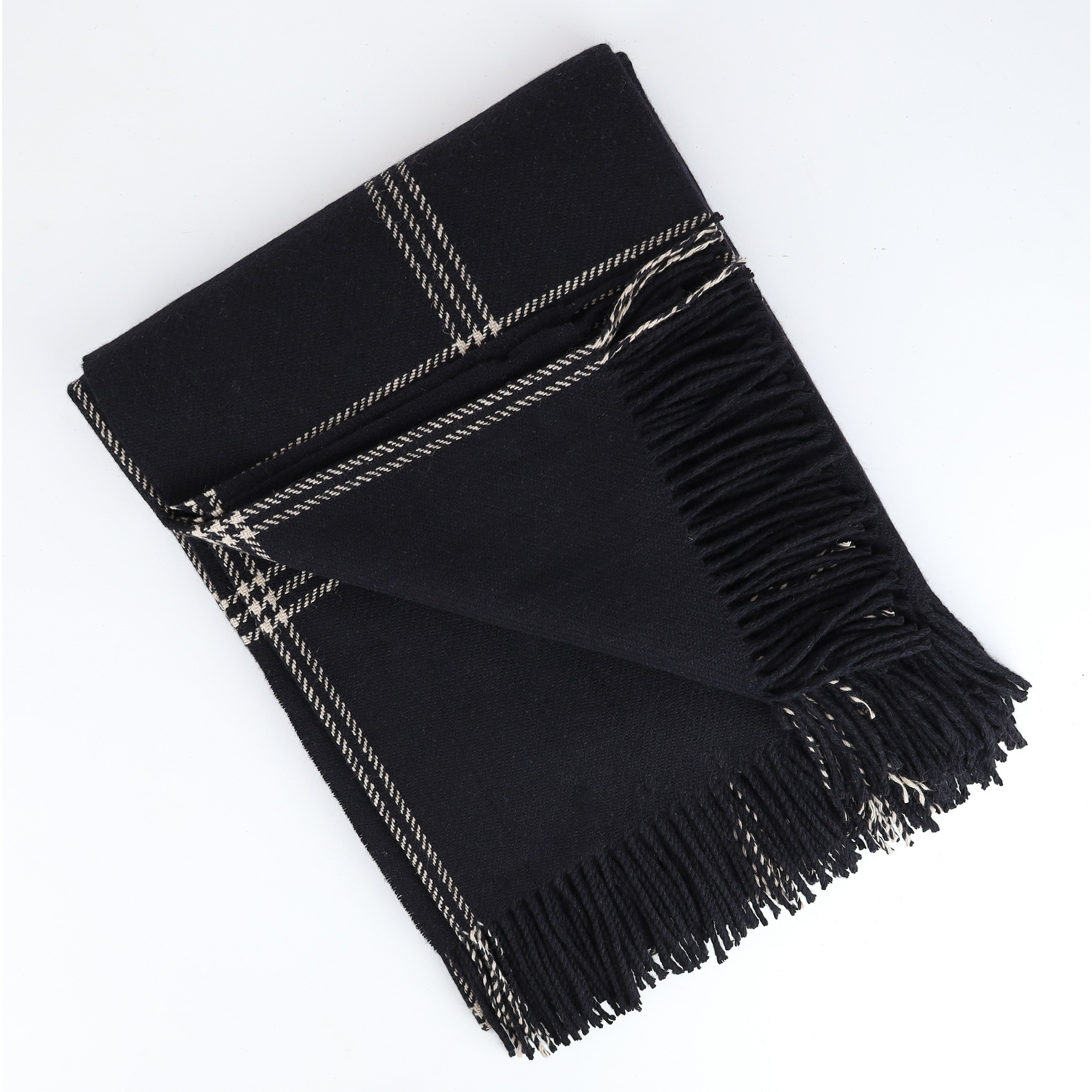 Brand New English Black and Ivory Checked Luxury Woven Cashmere Blanket