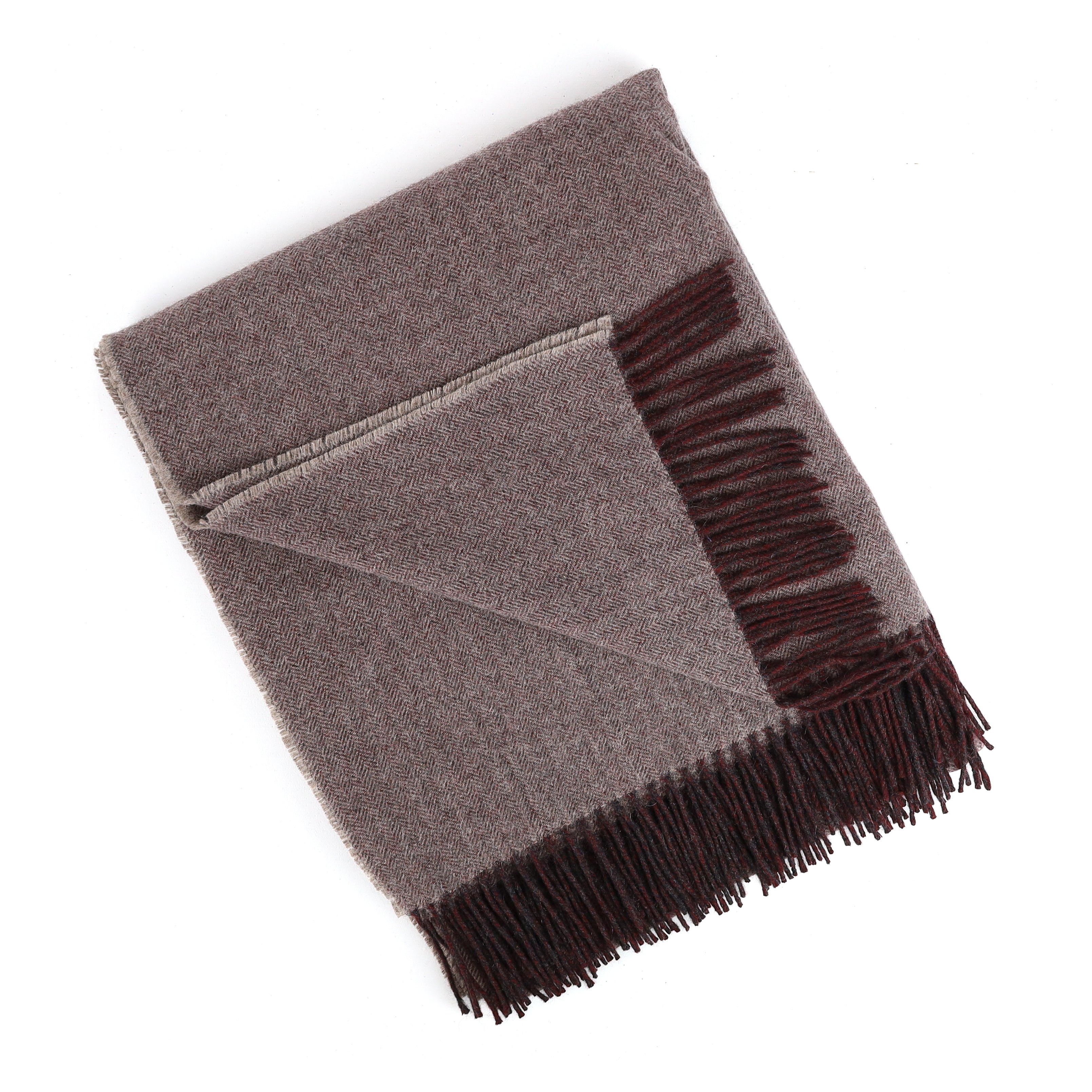 Brand New English Mink and Cedar Brown Herringbone Luxury Woven Cashmere Blanket