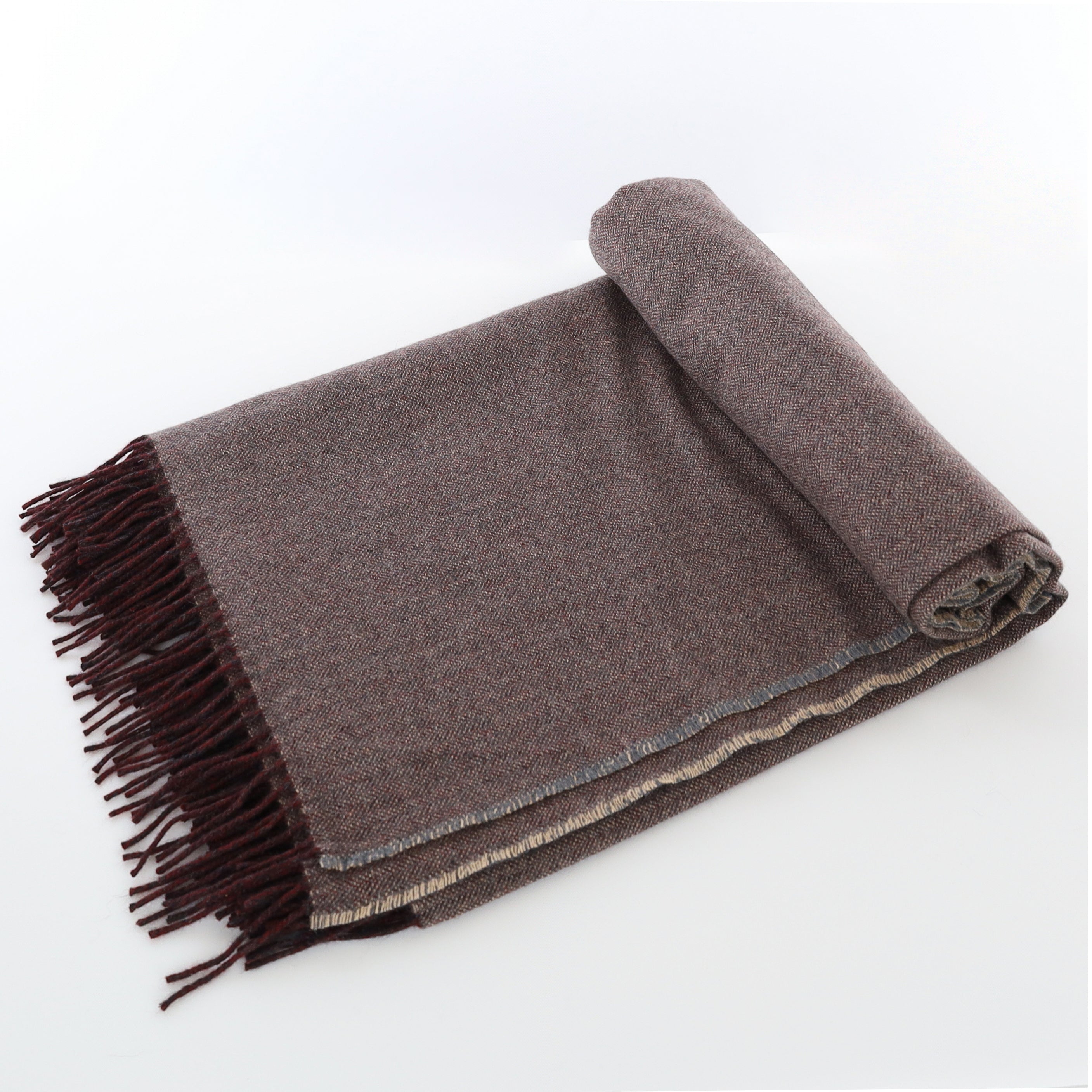 Brand New English Cedar Brown and Steal Grey Marl Luxury Woven Cashmere Blanket